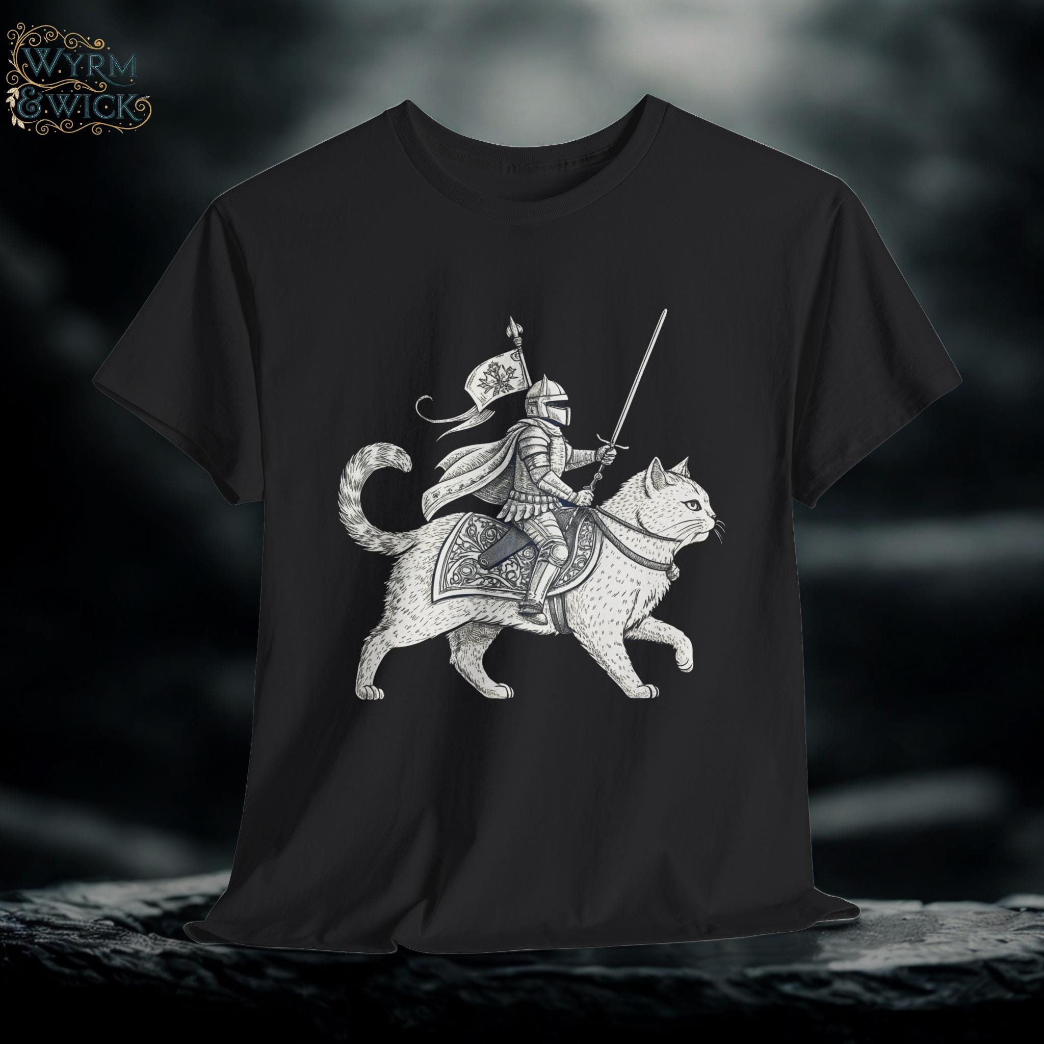 Knight Cat Rider T-Shirt: Funny Medieval Fantasy Graphic Tee