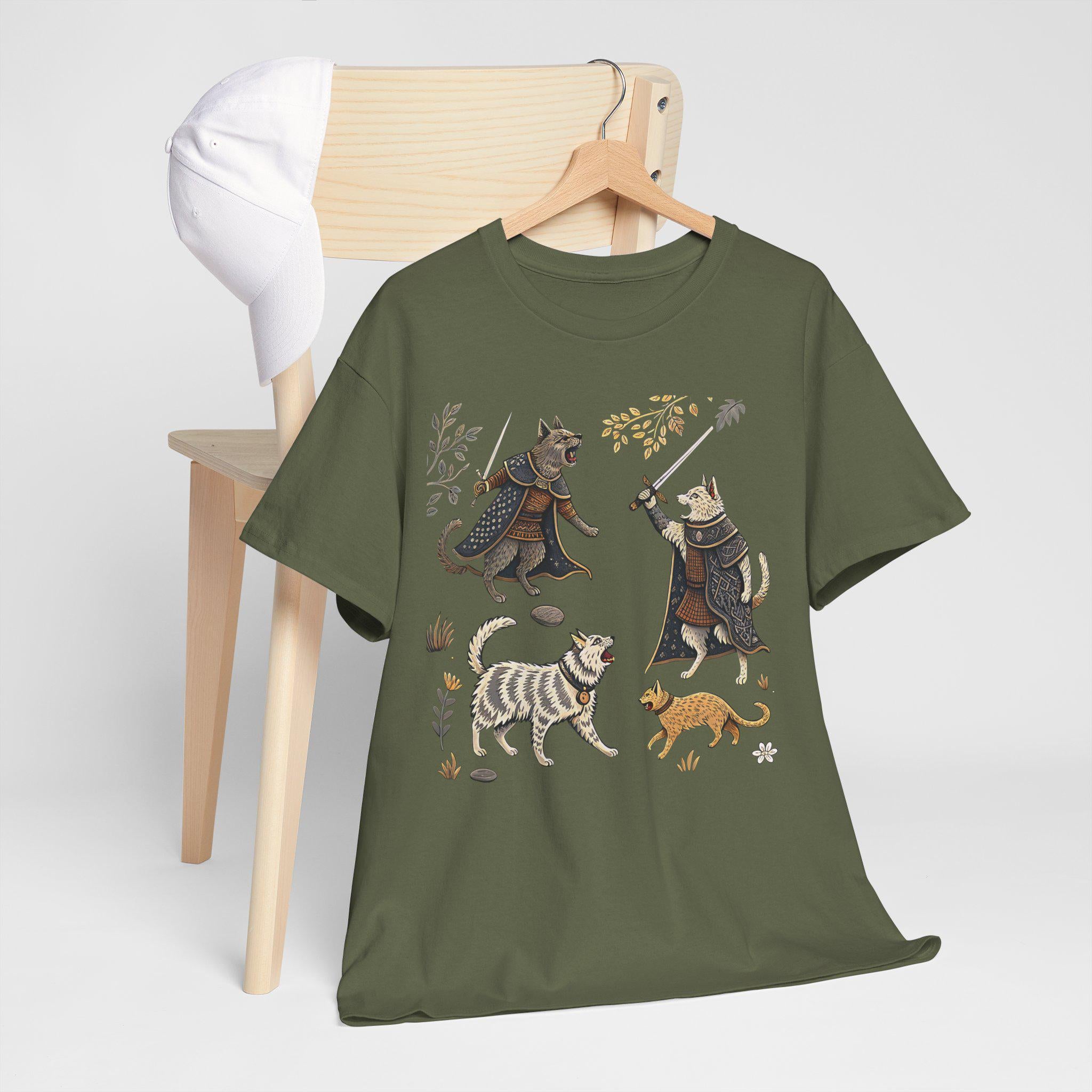 Medieval Cats and Dogs Graphic Tee: Castlecore Gothic Fantasy Shirt