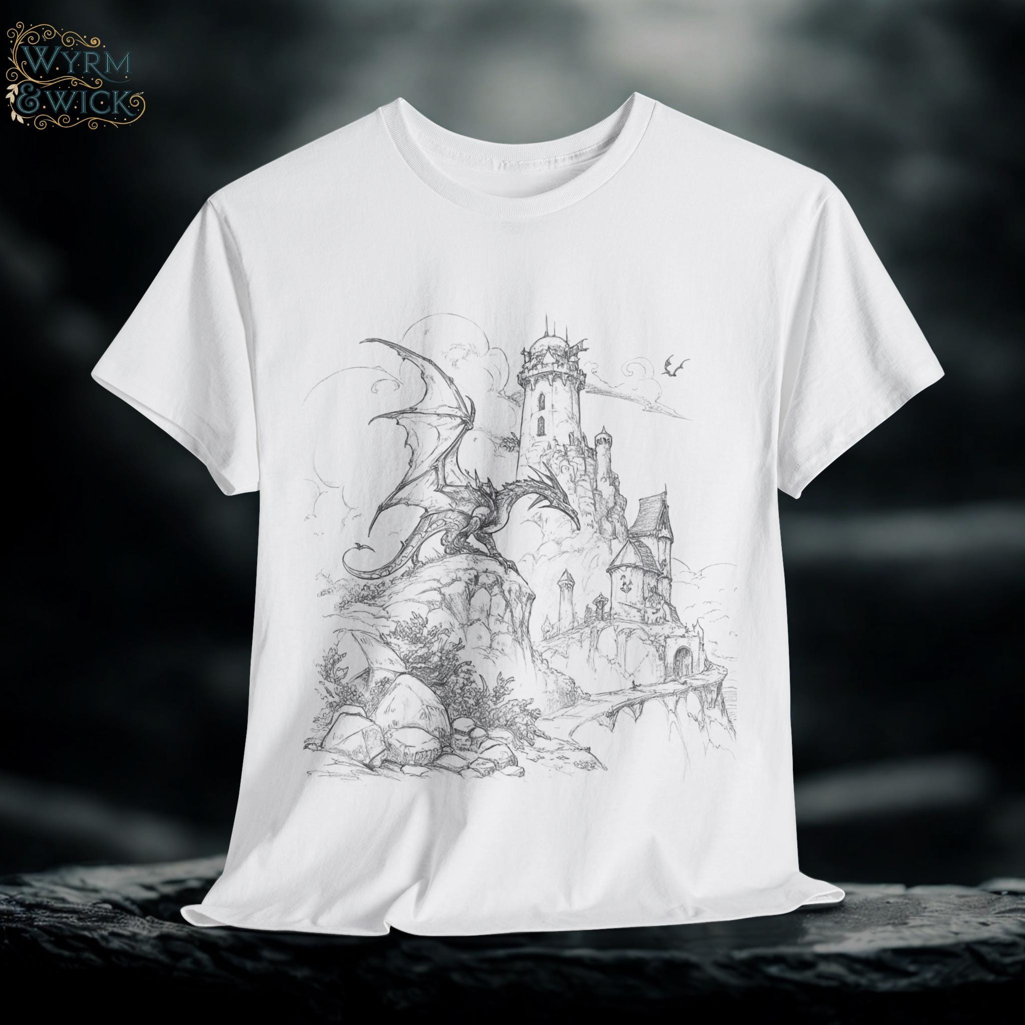 Dragon Castle Graphic Tee: Medieval Fantasy Shirt