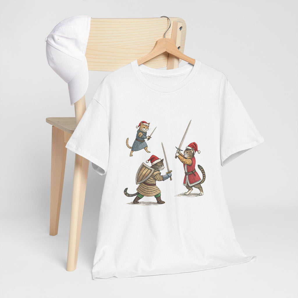 Christmas Medieval Cats Graphic Tee, Holiday Feline Shirt