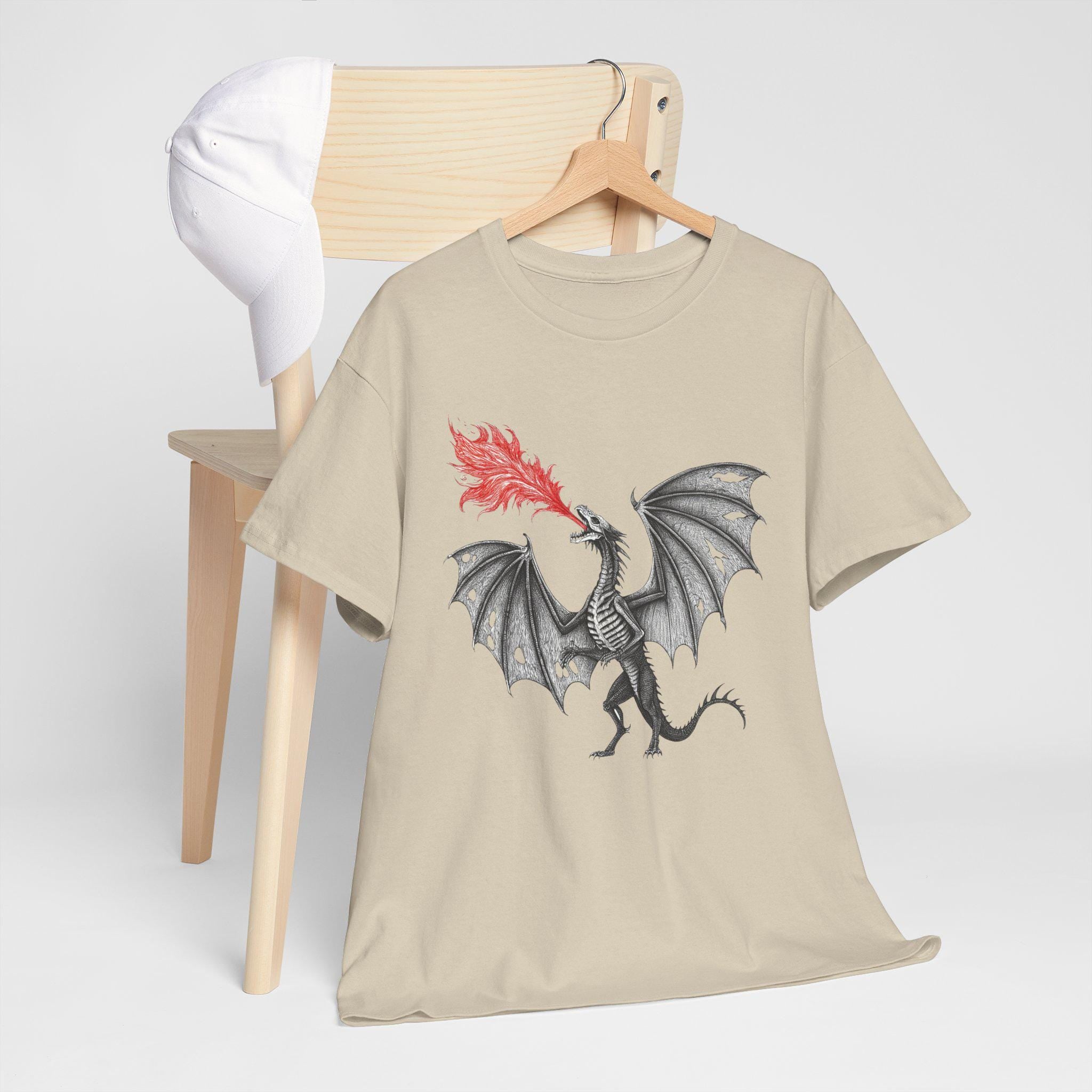 Skeleton Dragon Graphic Tee: Gothic Fantasy Cotton Shirt
