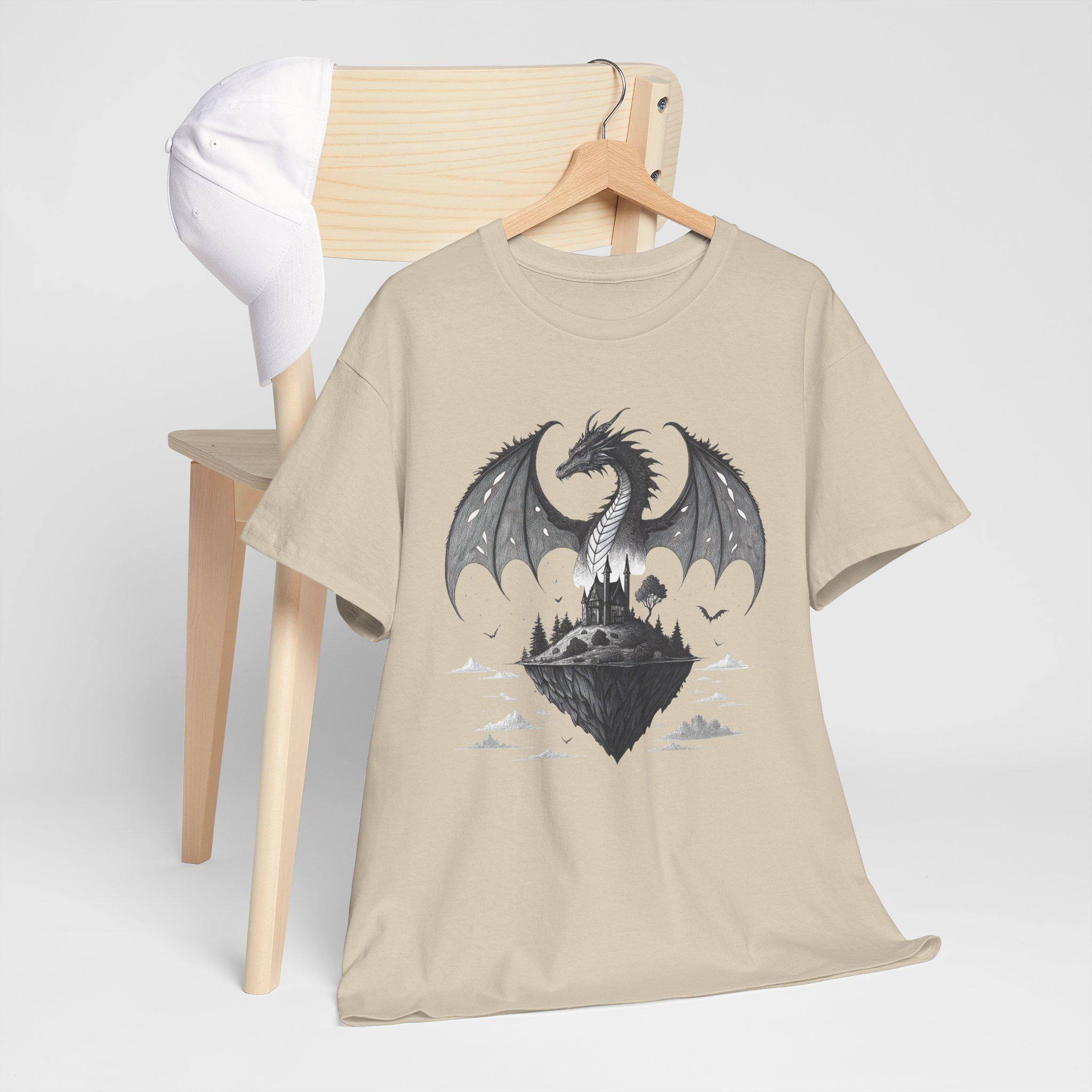 Gothic Dragon Graphic Tee: Hand-Drawn Fantasy Medieval Shirt