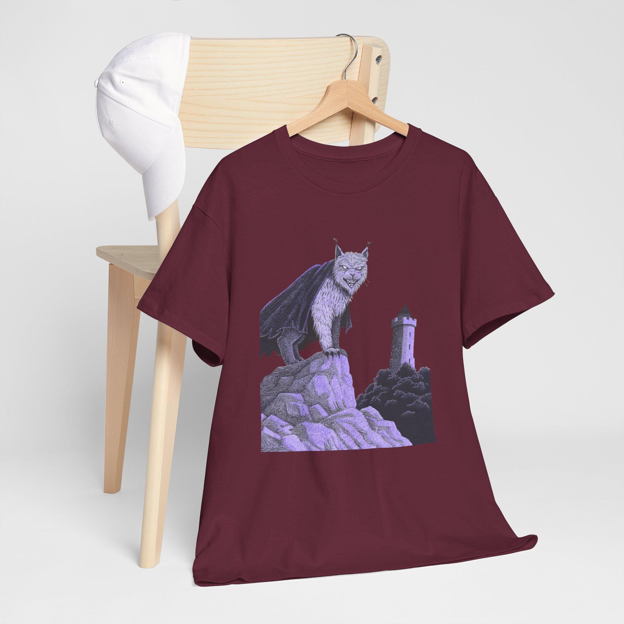 Medieval Castlecore Cat Graphic Tee, Monochromatic Fantasy T-Shirt
