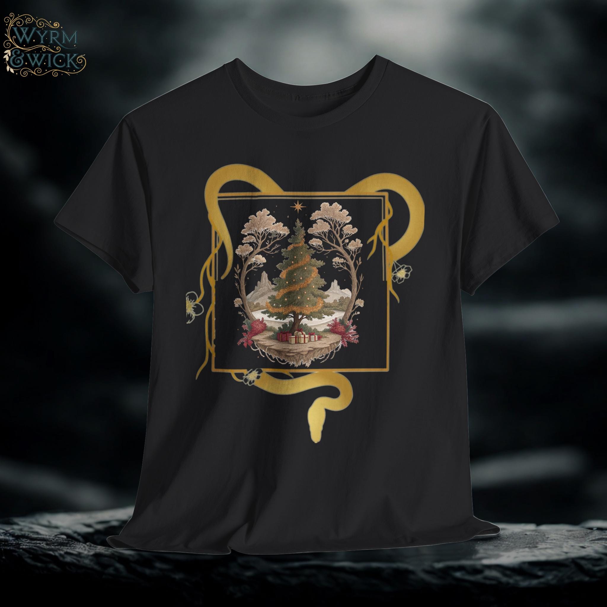 Yggdrasil Christmas Tree with World Serpent T-Shirt | Fantasy Norse Graphic Tee