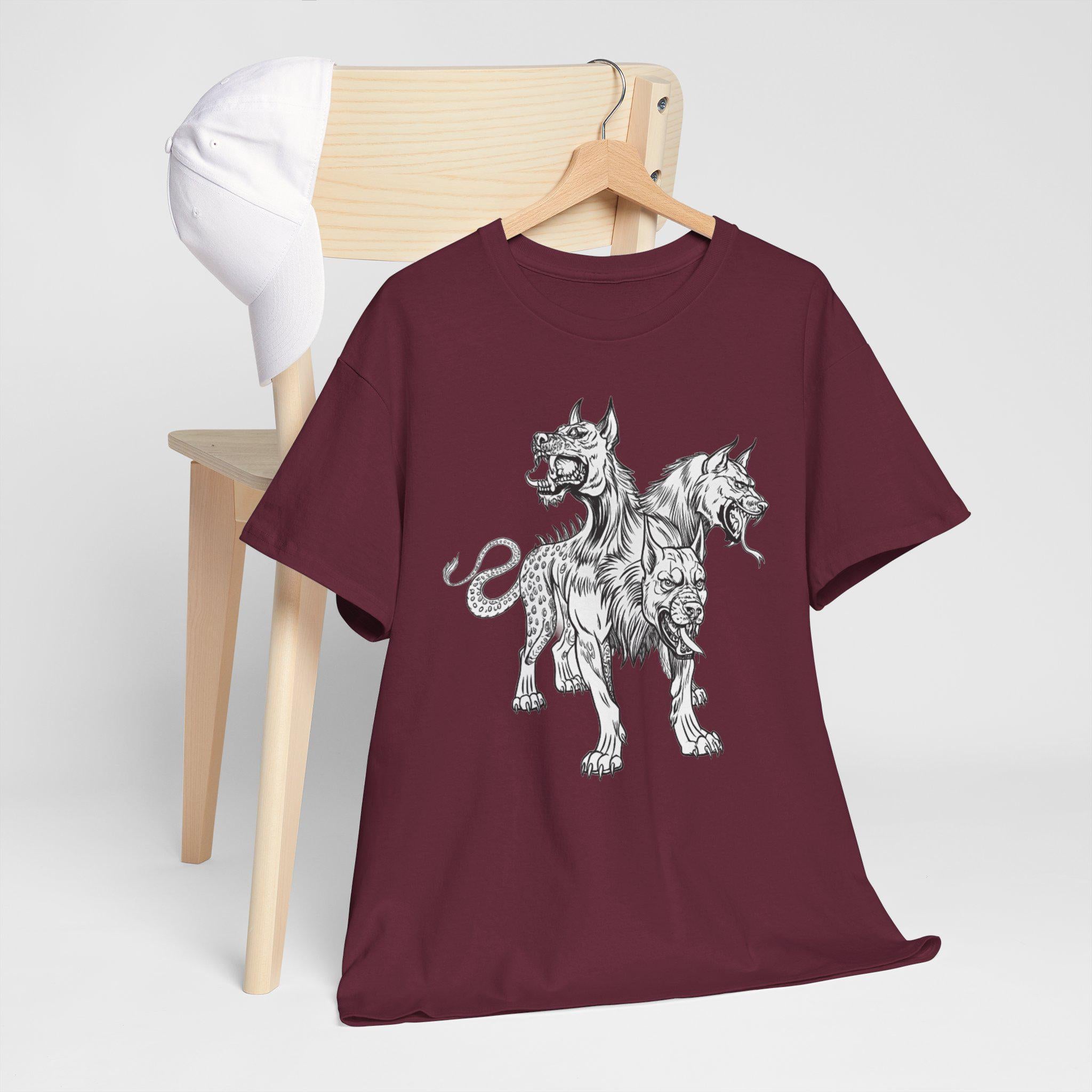 Cerberus Graphic Tee: Mythical Three-Headed Dog Cotton T-Shirt