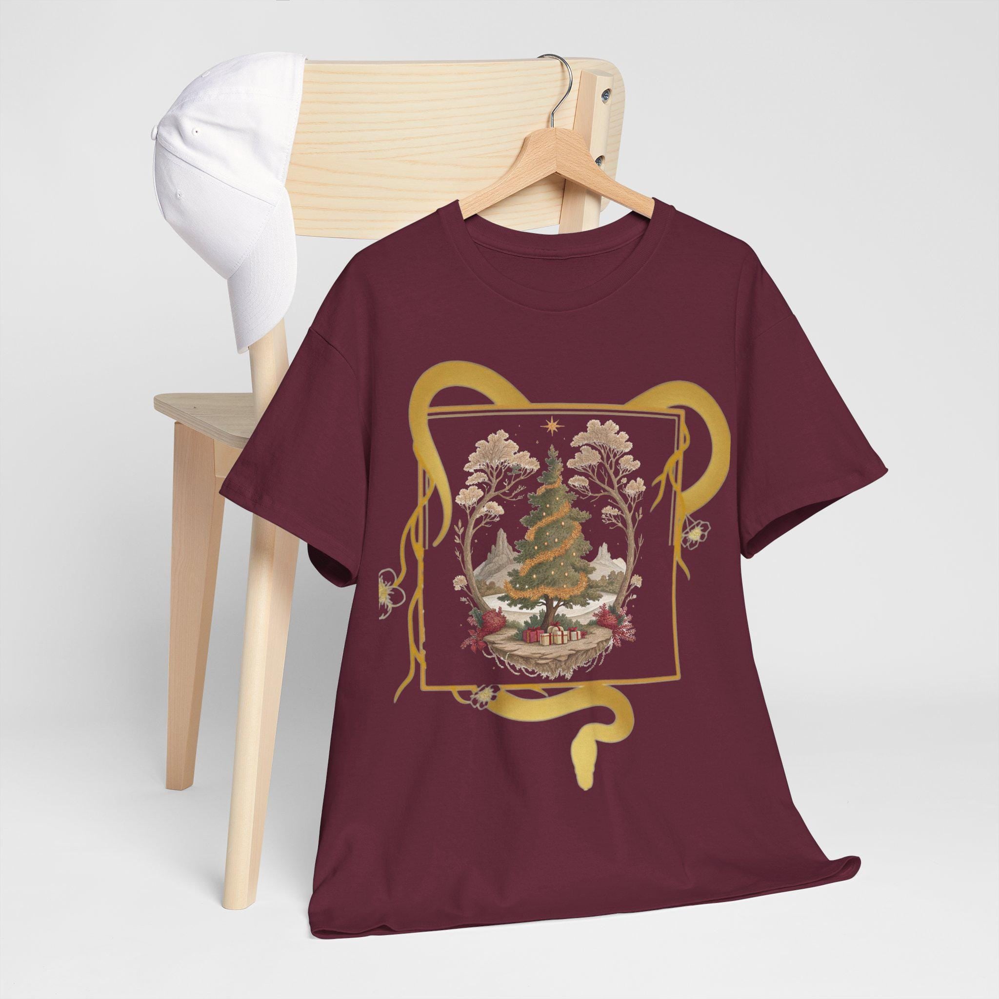 Yggdrasil Christmas Tree with World Serpent T-Shirt | Fantasy Norse Graphic Tee