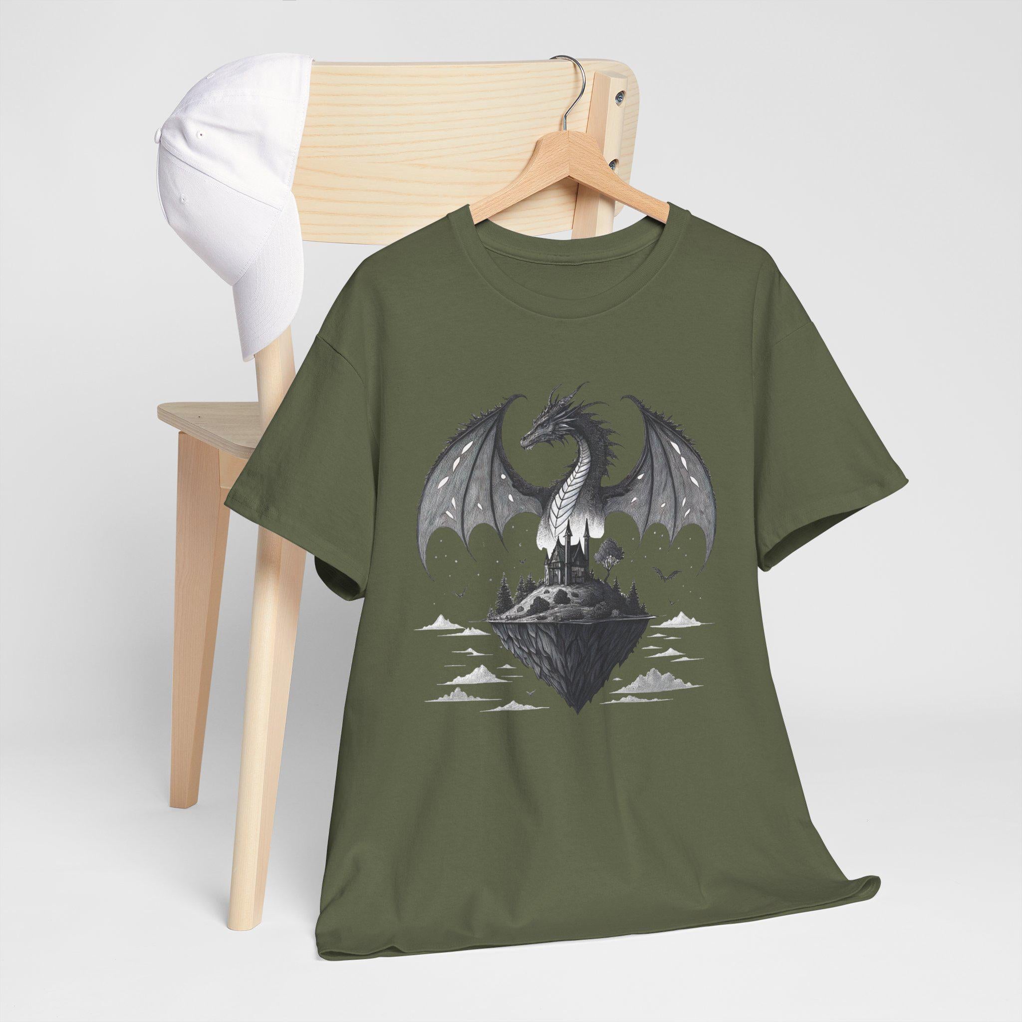 Gothic Dragon Graphic Tee: Hand-Drawn Fantasy Medieval Shirt