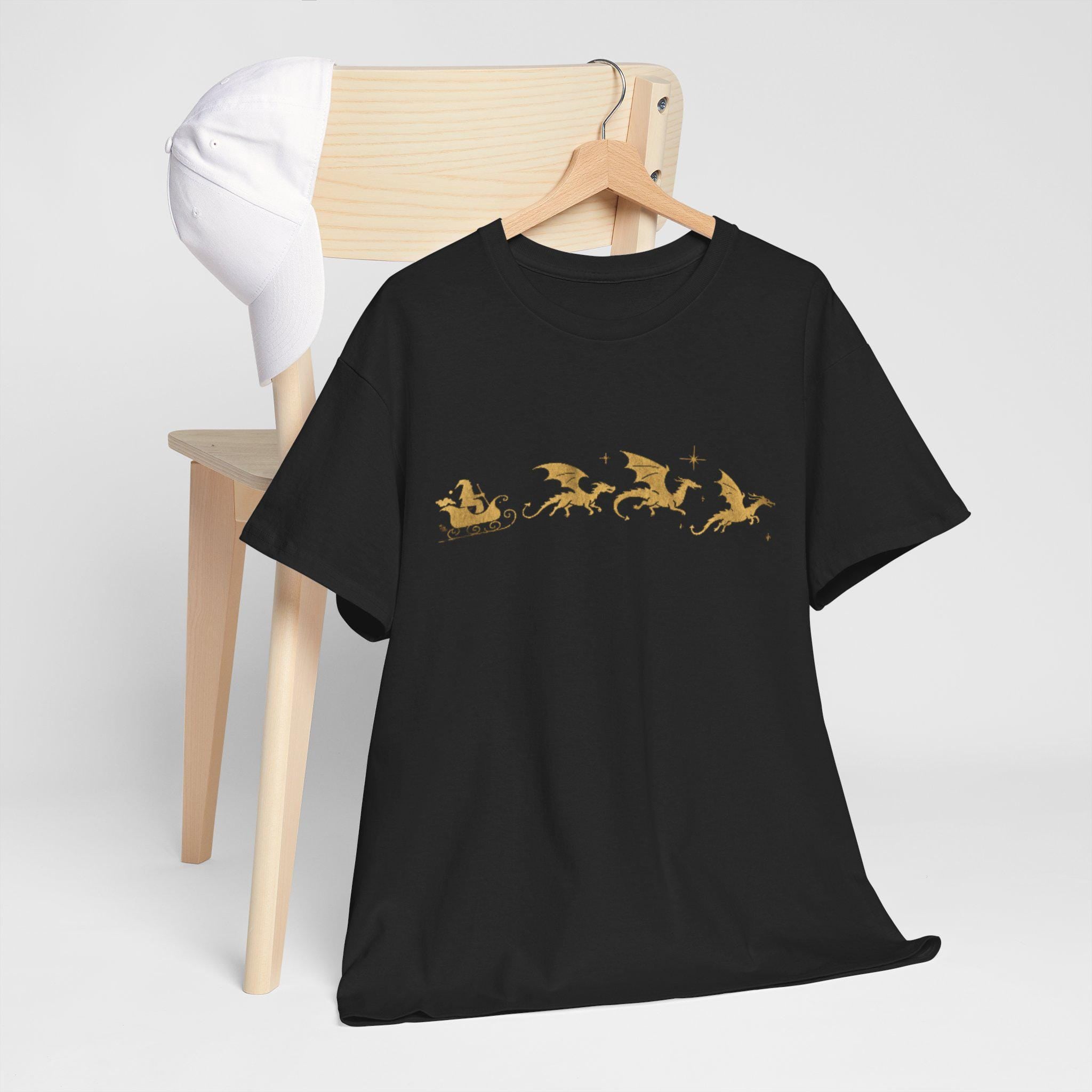 Santa's Sleigh Pulled by Dragons Tee | Fantasy Christmas Dragon Holiday Shirt