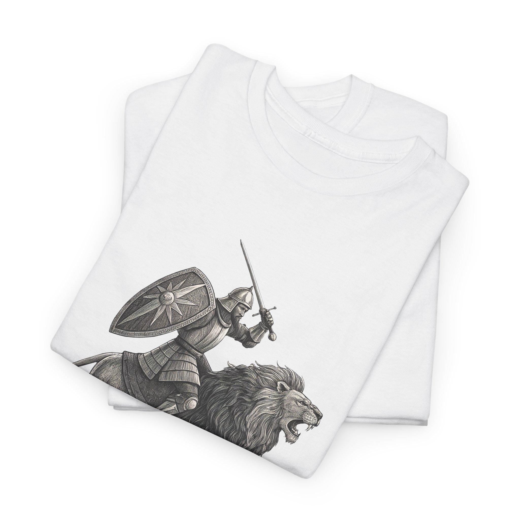 Knight and Lion Graphic Tee: Medieval Fantasy Unisex T-Shirt