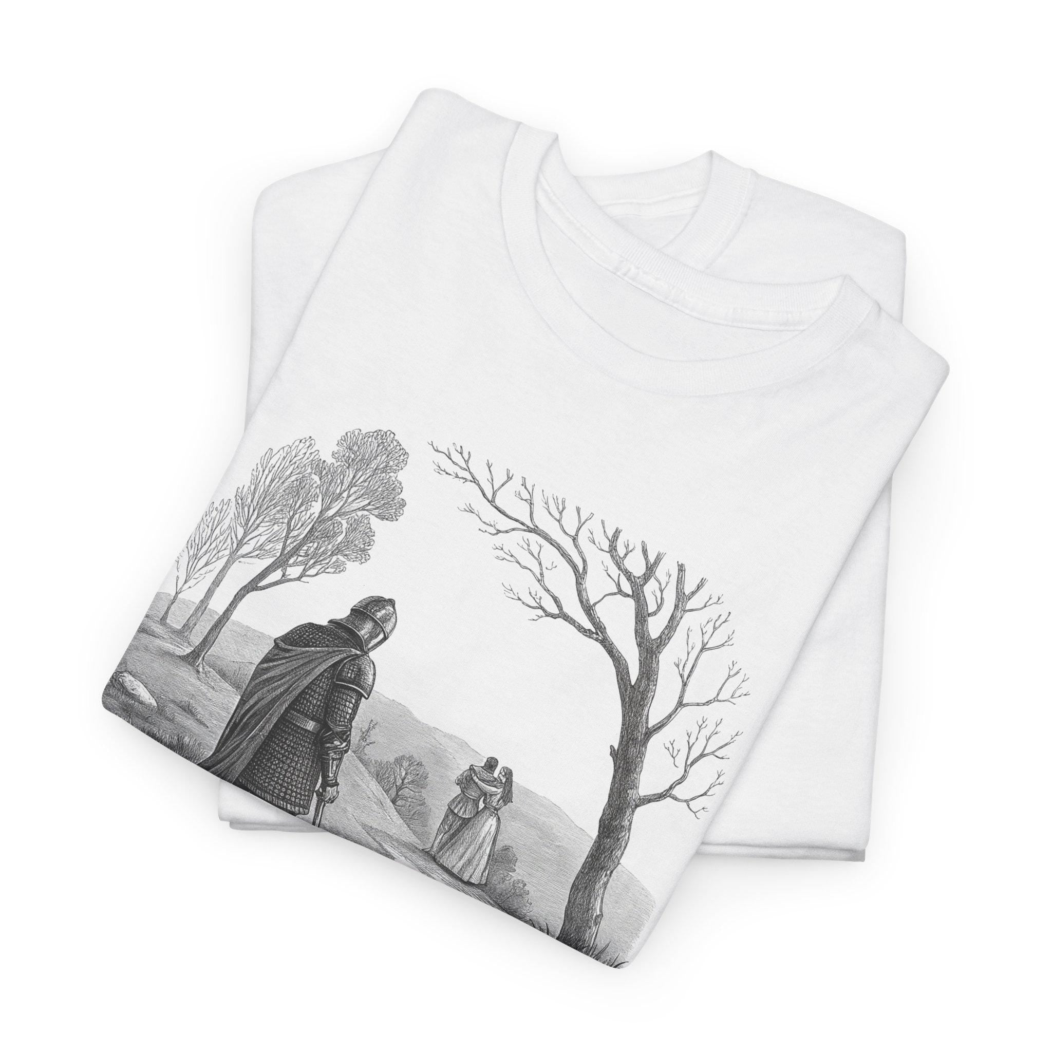 No Maidens Medieval Tee: Funny Hand-Drawn Graphic, Renaissance Knight