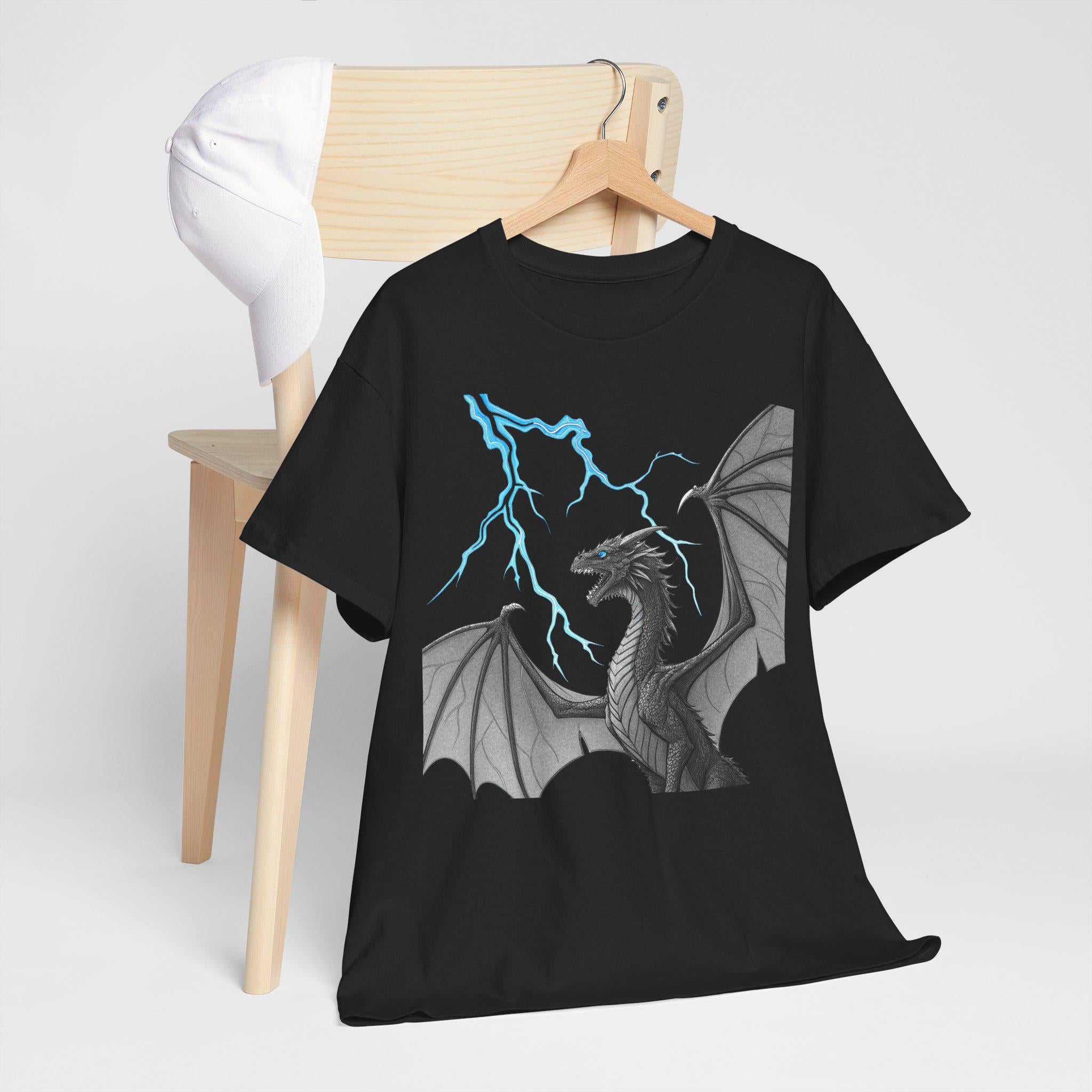 Dragon Lightning Graphic Tee: Hand-Drawn Fantasy Art, Unisex T-Shirt