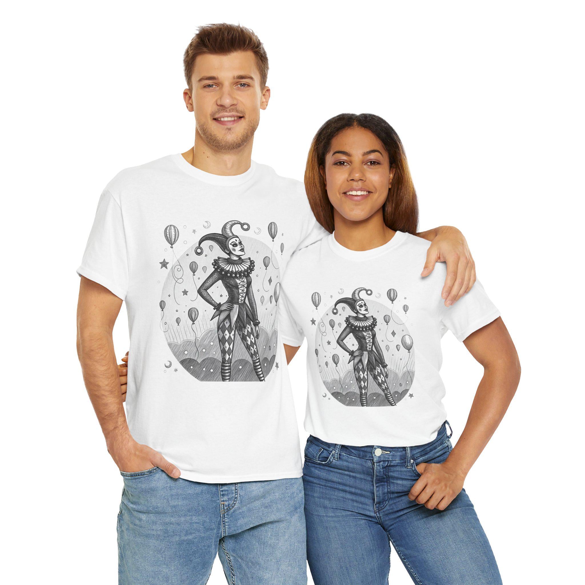 Female Harlequin Jester Graphic Tee: Medieval Renaissance Costume