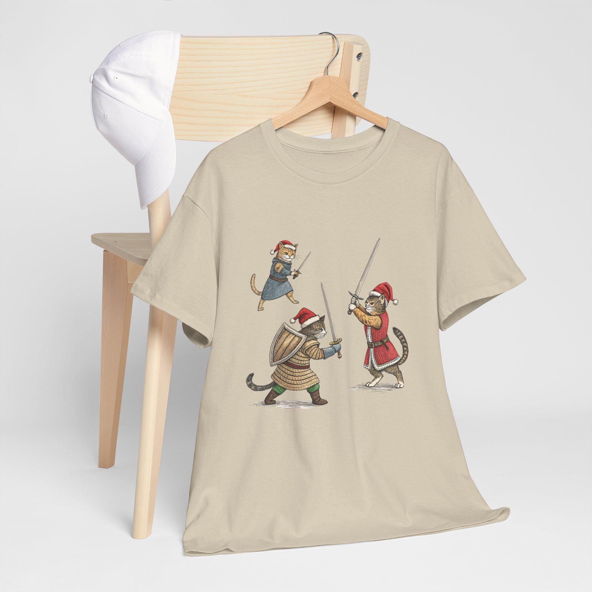 Christmas Medieval Cats Graphic Tee, Holiday Feline Shirt