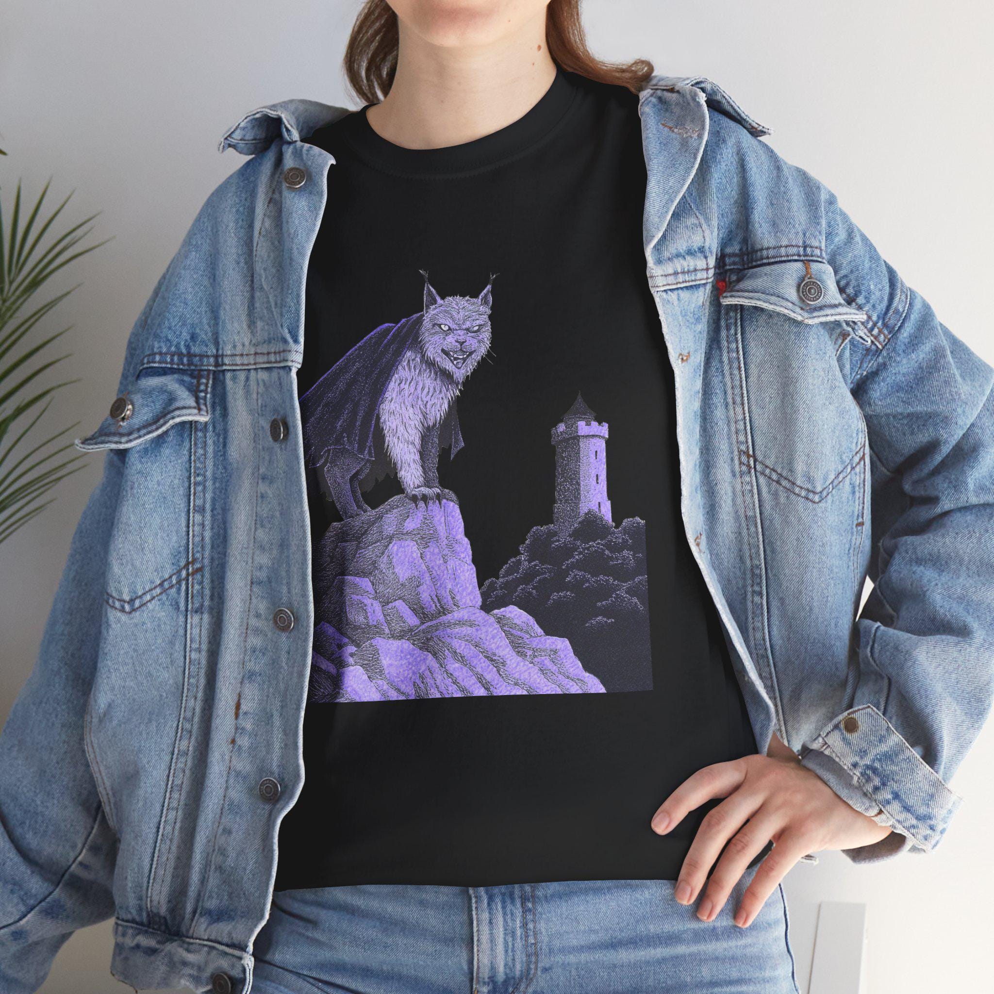 Medieval Castlecore Cat Graphic Tee, Monochromatic Fantasy T-Shirt
