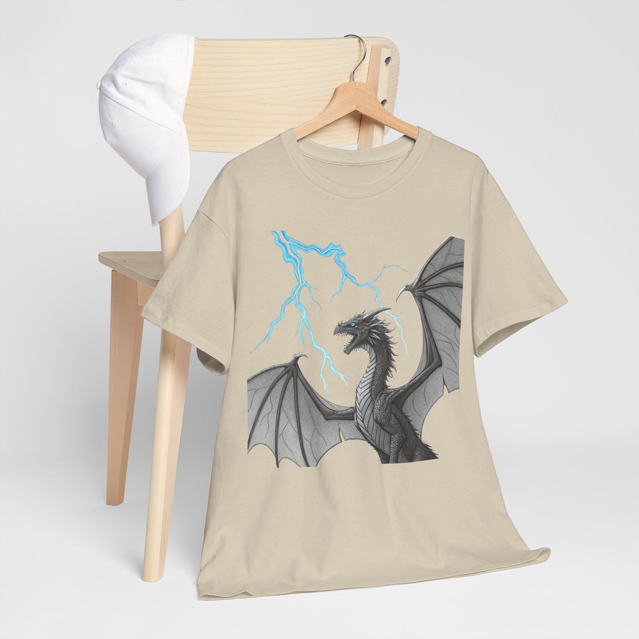 Dragon Lightning Graphic Tee: Hand-Drawn Fantasy Art, Unisex T-Shirt