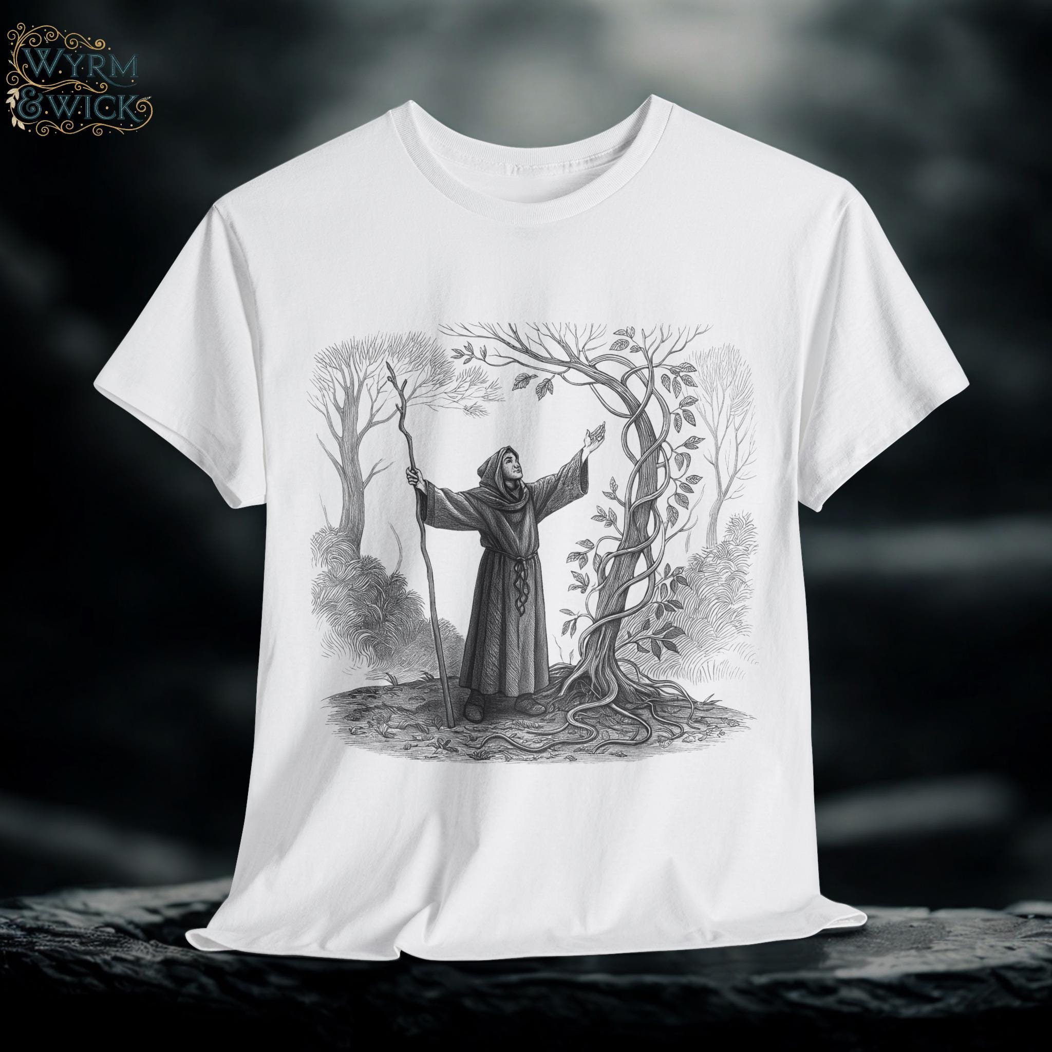 Druid Summoning Vines Graphic Tee - Fantasy Nature Lover Cotton Shirt