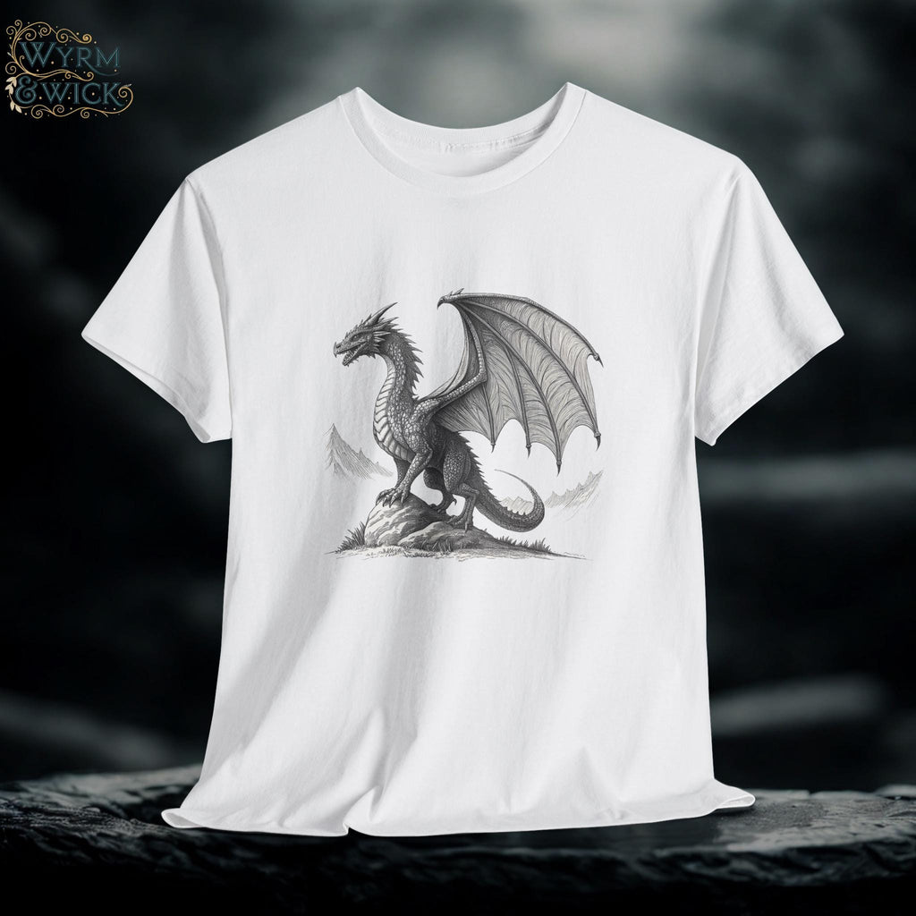 Dragon Cliff Graphic Tee: Unisex Cotton Fantasy T-Shirt