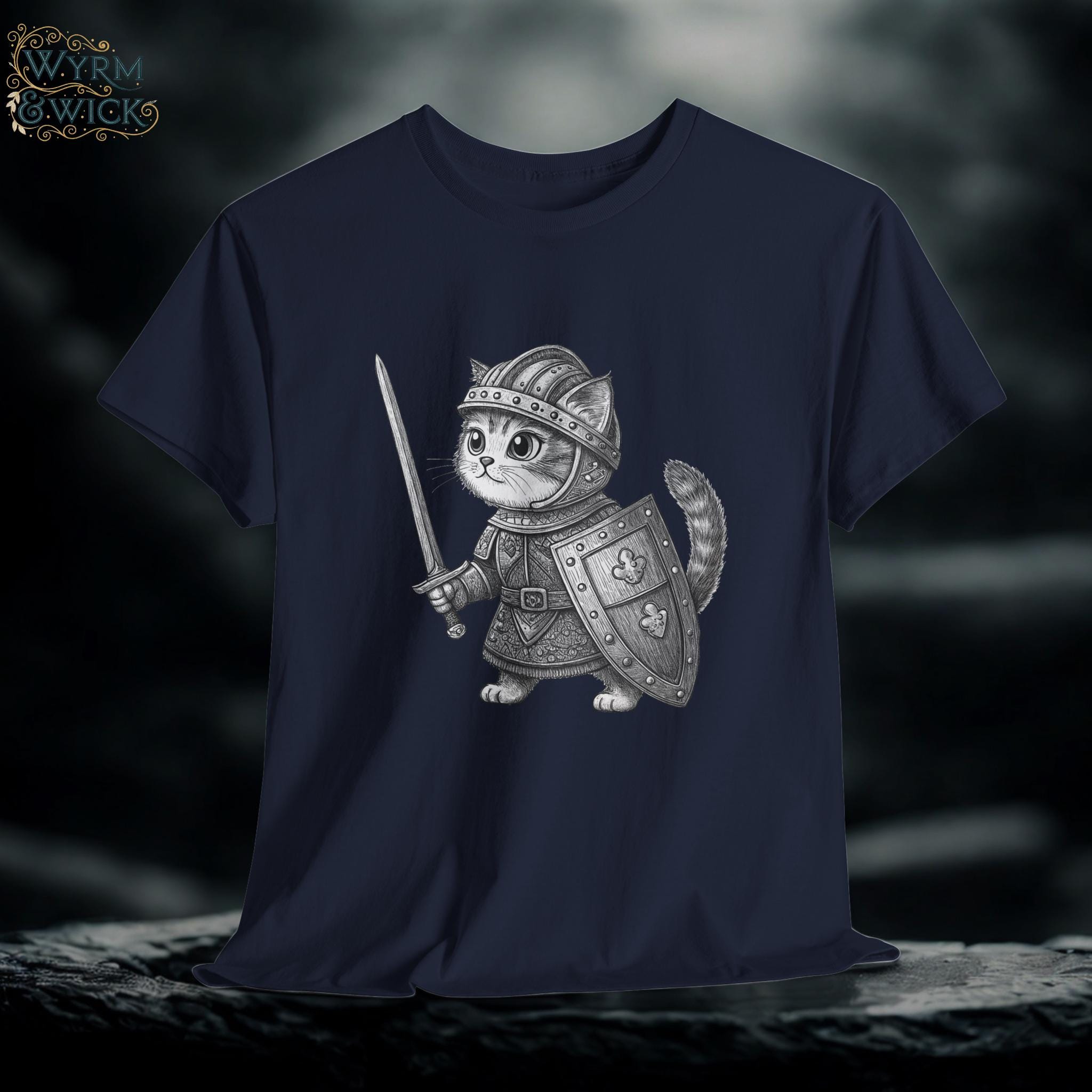 Armored Cat T-Shirt: Medieval Kitten Fantasy Graphic Tee