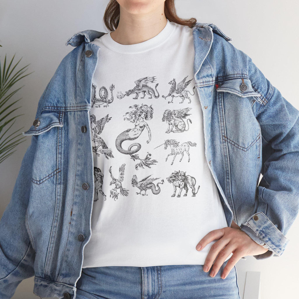 Castlecore Mythical Creatures Graphic Tee, Mystic Fantasy Shirt, Hand Drawn Unisex T-Shirt