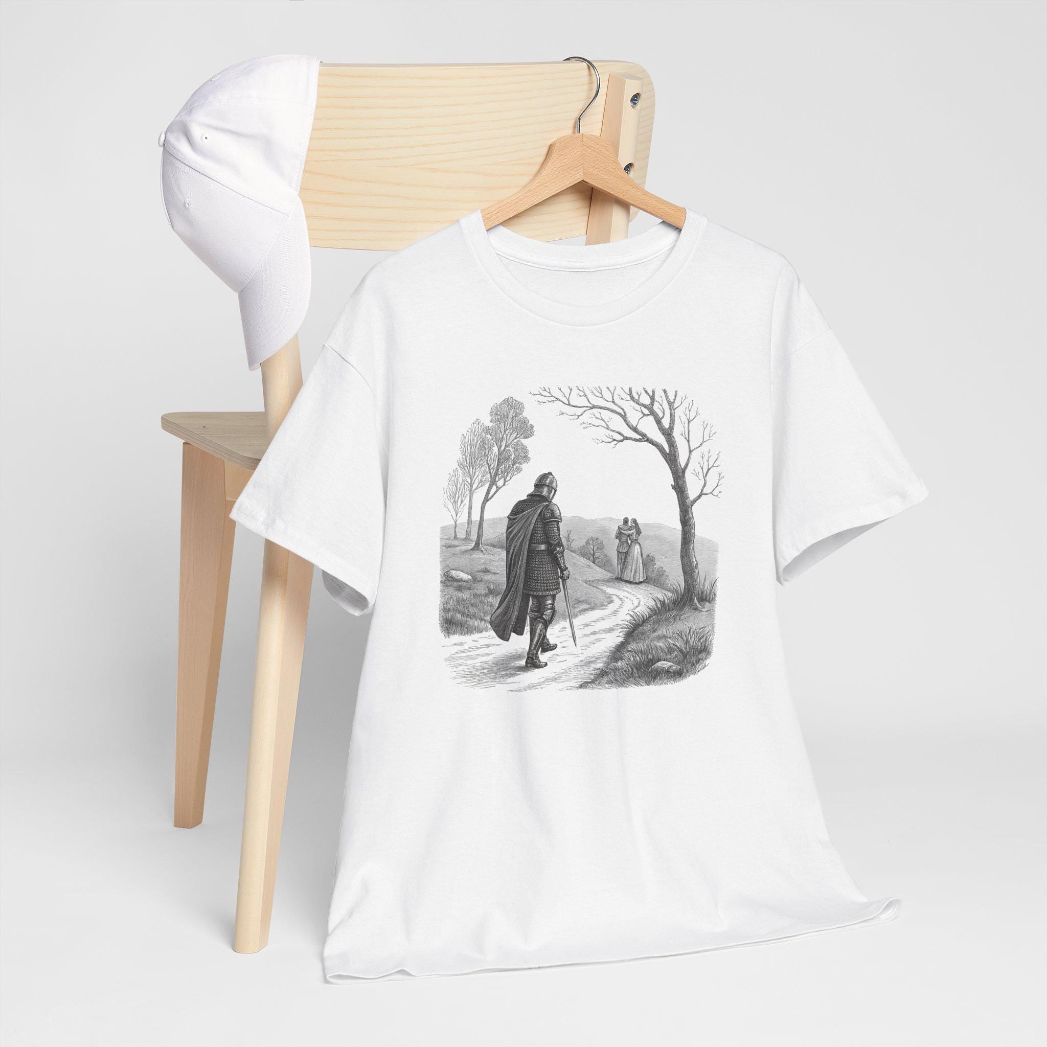 No Maidens Medieval Tee: Funny Hand-Drawn Graphic, Renaissance Knight
