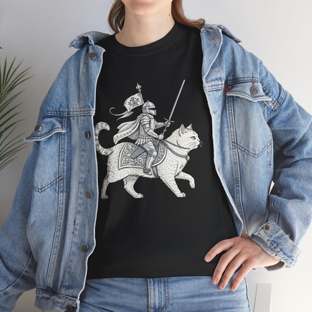 Knight Cat Rider T-Shirt: Funny Medieval Fantasy Graphic Tee