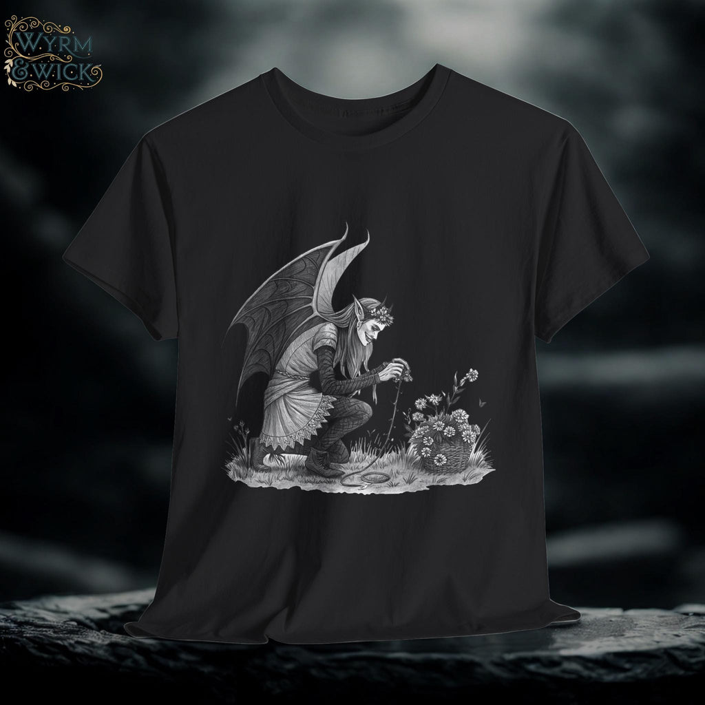 Gothic Evil Fairy Graphic Tee: Hand-Drawn Dark Fantasy Shirt
