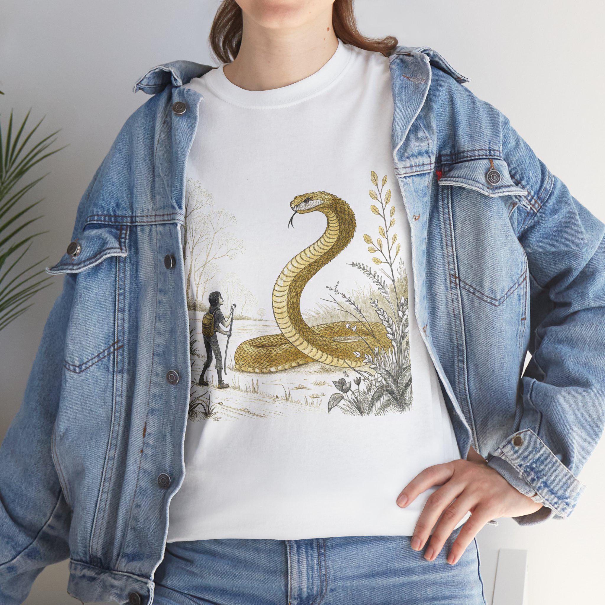 Golden Naga Snake Graphic Tee: Mystical Fantasy Serpent Shirt