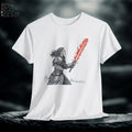 Female Knight Graphic Tee: Medieval Red Flame Sword, Fantasy Warrior