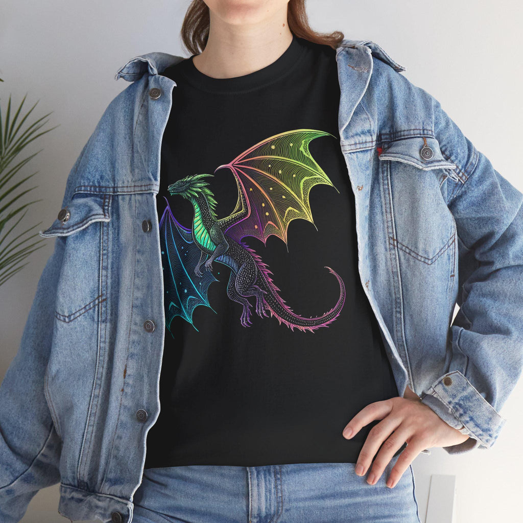 Cosmic Neon Dragon T-Shirt: Castlecore Medieval Fantasy Tee