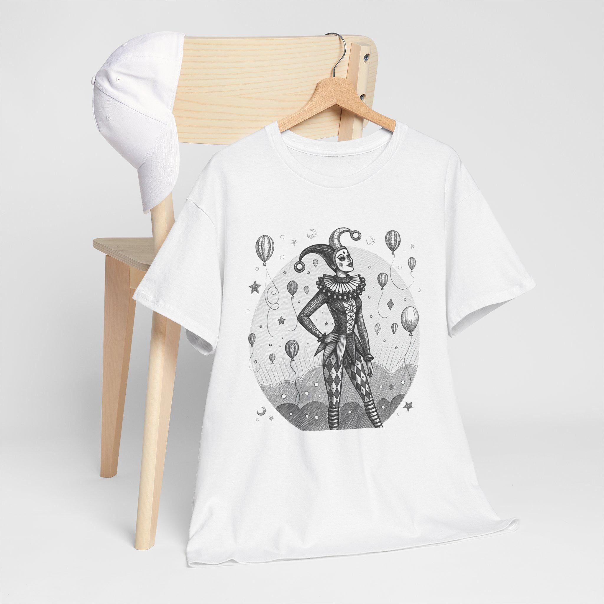 Female Harlequin Jester Graphic Tee: Medieval Renaissance Costume