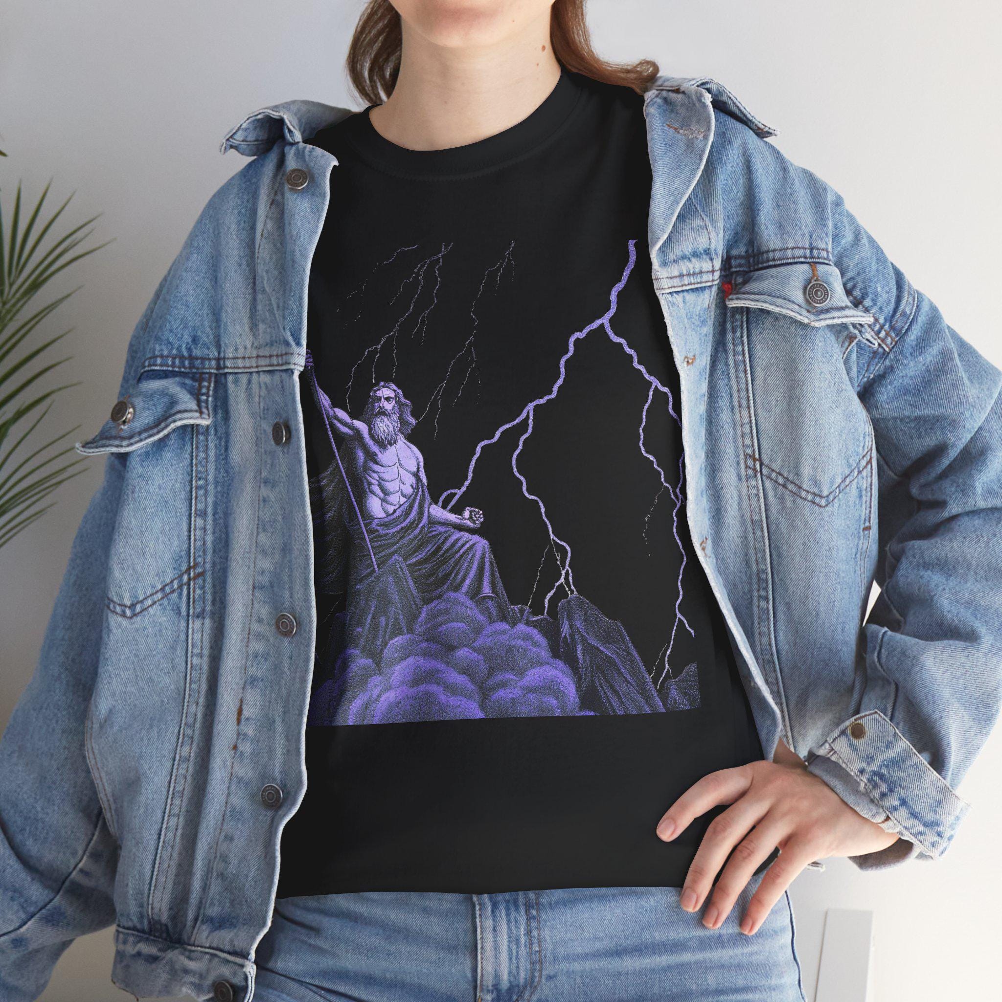 Zeus Lightning Graphic T-Shirt: Purple Greek Mythology Tee
