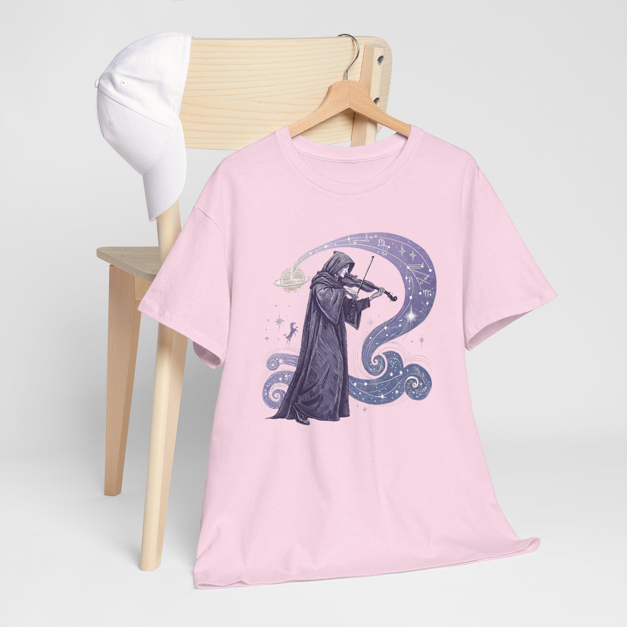 Mystical Violinist Graphic Tee: Star Symphony Unisex T-Shirt