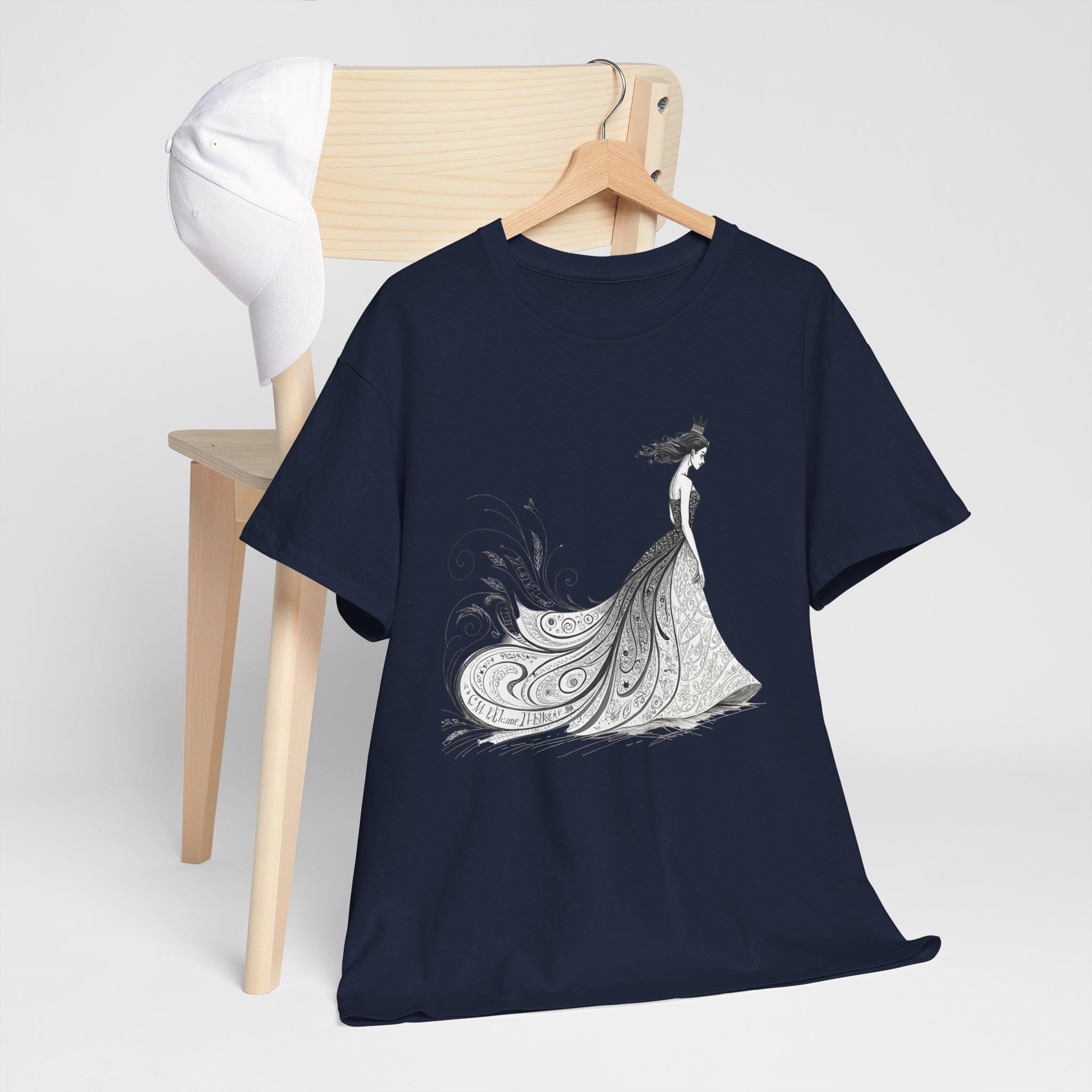 Calligraphy Queen Medieval Fantasy Graphic Tee, Castlecore Artistic Hand Drawn Shirt, Unisex Cotton Top