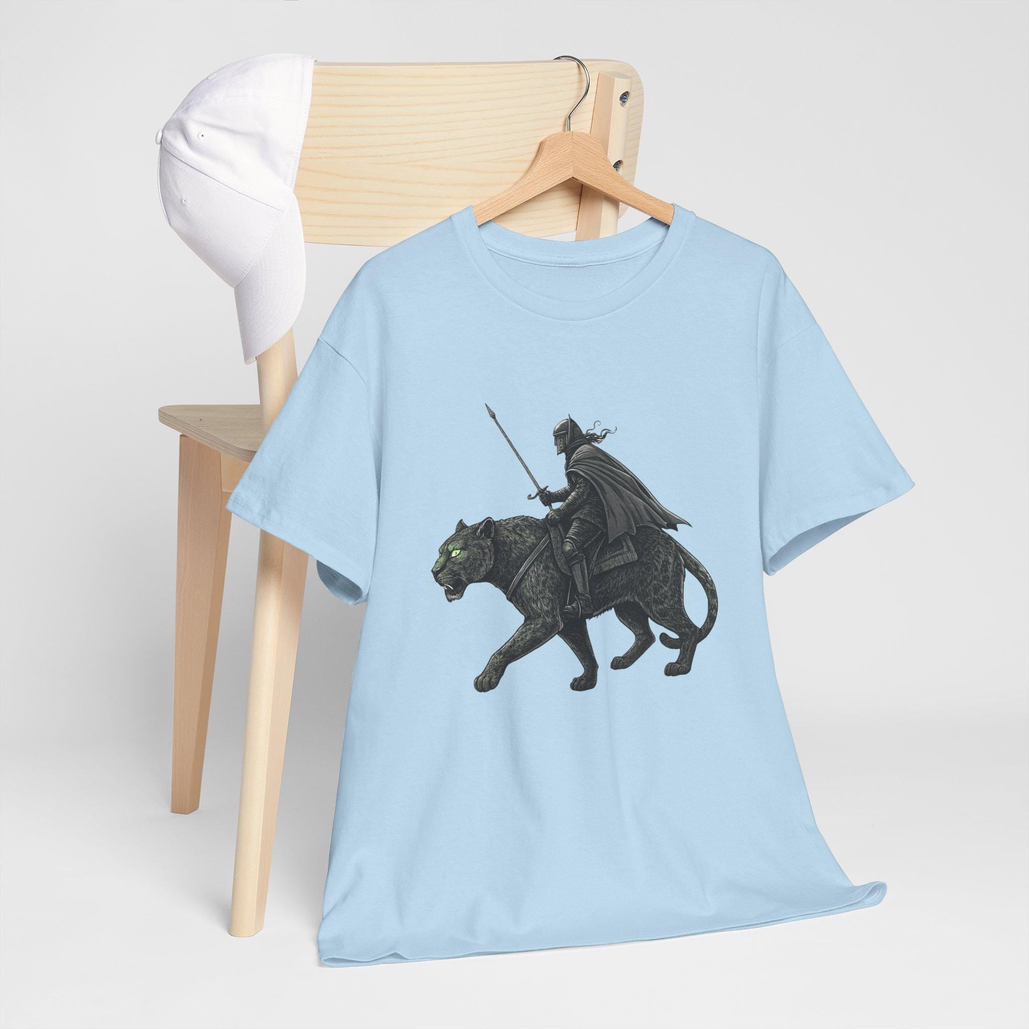 Black Panther Knight T-Shirt: Hand-Drawn Medieval Fantasy Graphic Tee