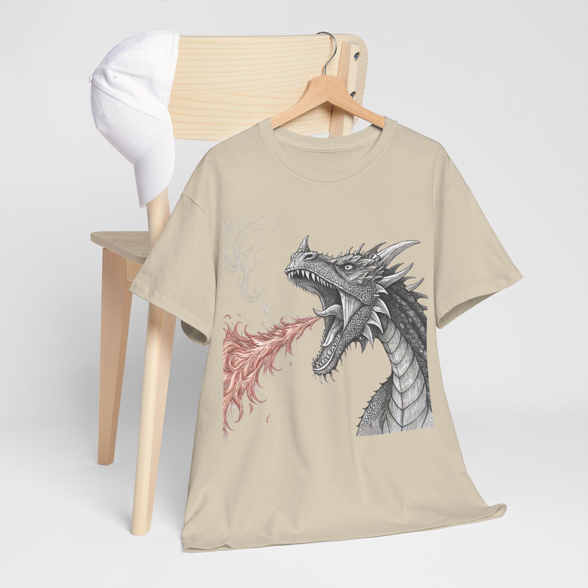 Vintage Dragon Graphic Shirt: Hand-Drawn Fantasy Art