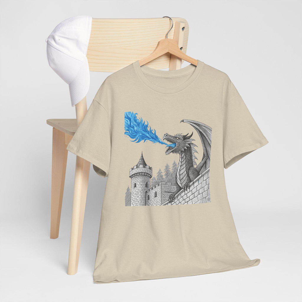 Blue Flame Dragon T-Shirt: Medieval Fantasy Graphic Tee