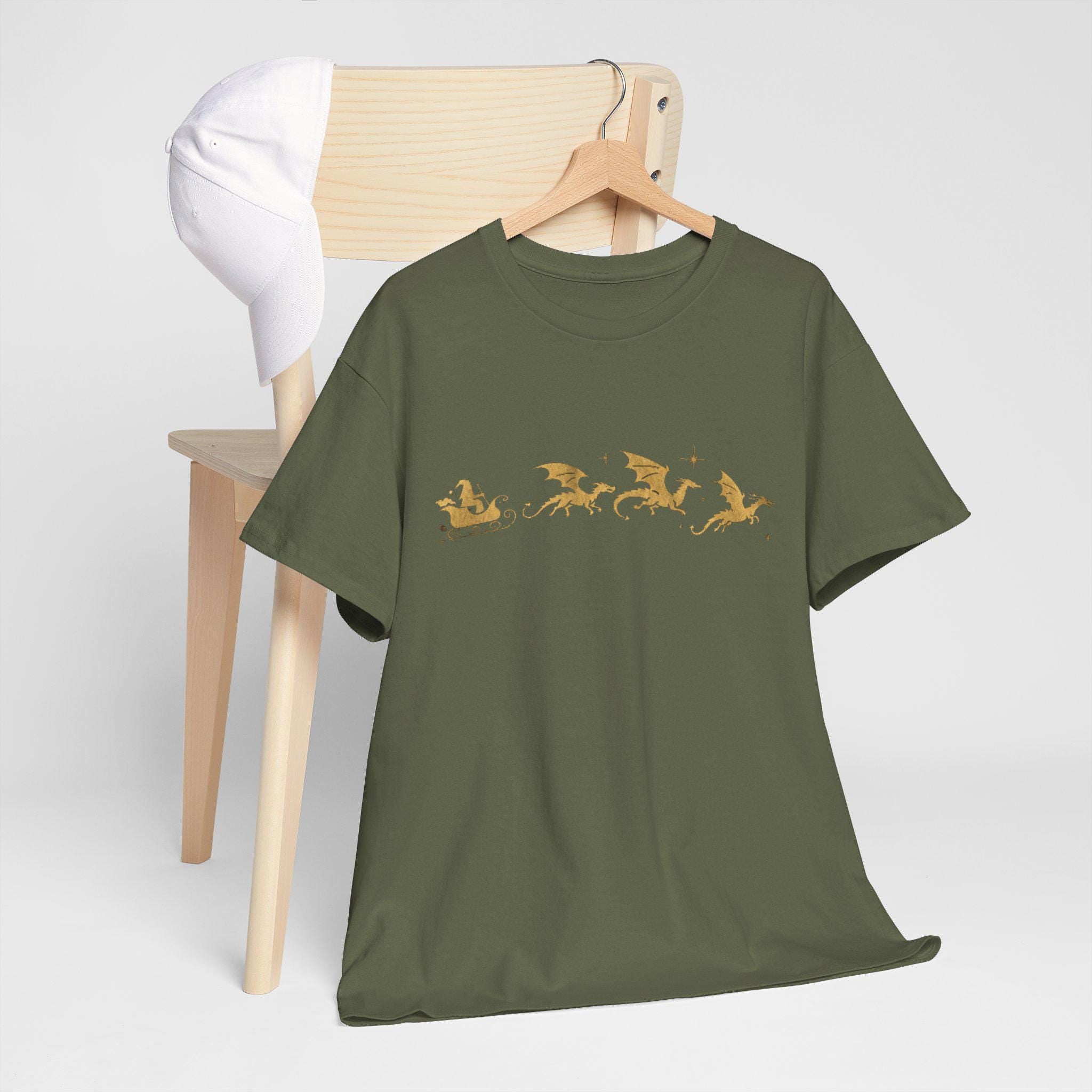 Santa's Sleigh Pulled by Dragons Tee | Fantasy Christmas Dragon Holiday Shirt