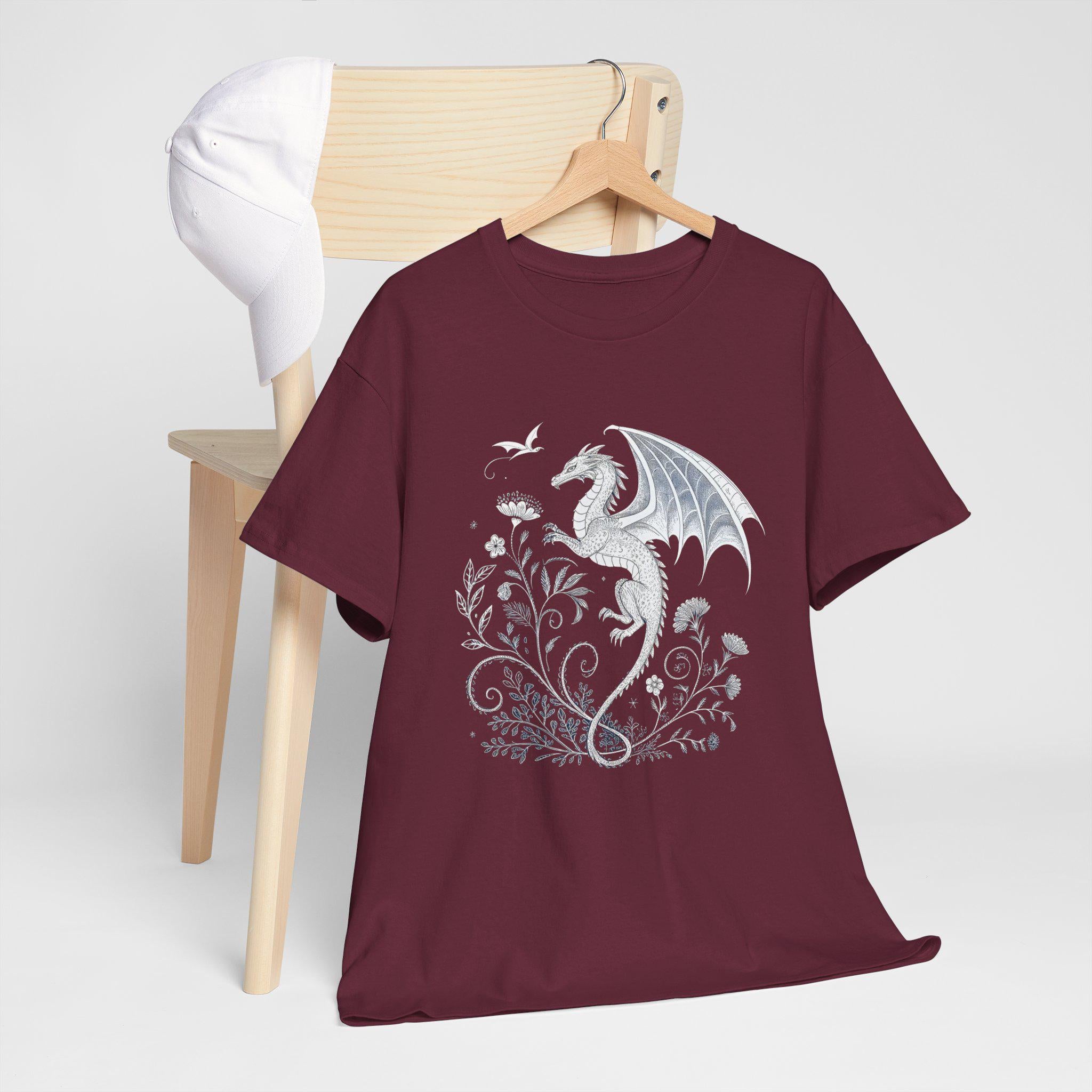 Medieval Dragon Flowers T-Shirt: Gothic Fantasy Graphic Tee