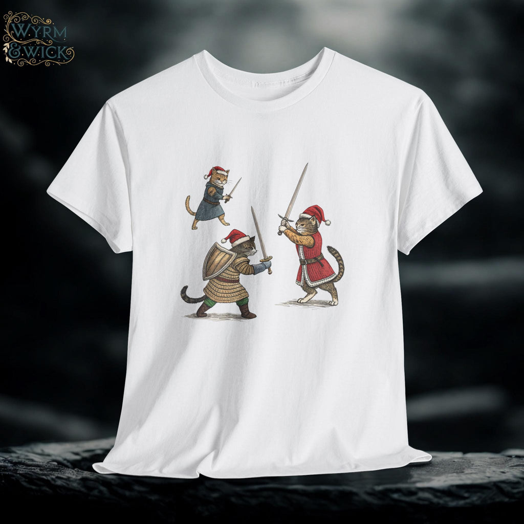 Christmas Medieval Cats Graphic Tee, Holiday Feline Shirt