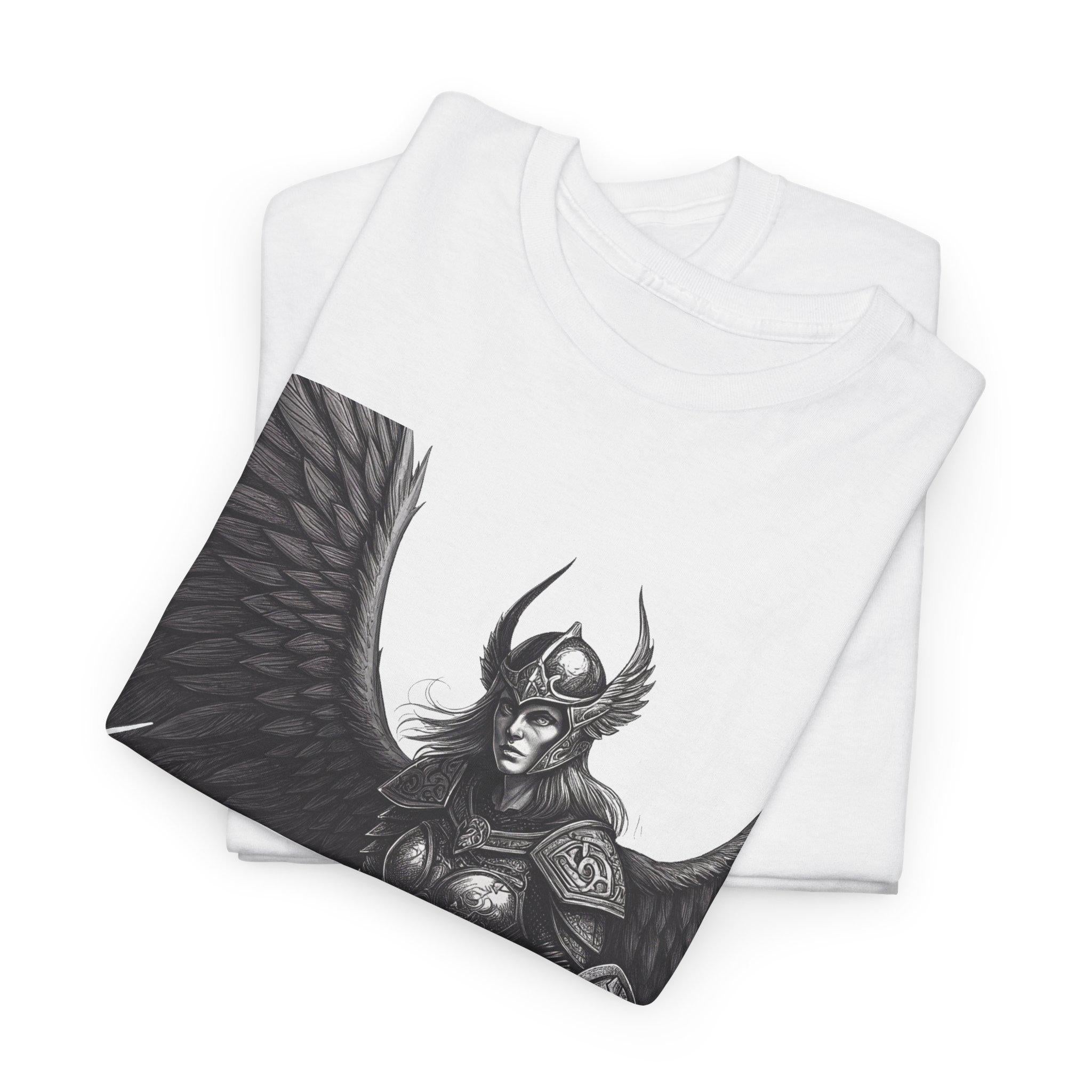 Dark Gothic Valkyrie T-Shirt: Hand-Drawn Medieval Fantasy Tee