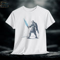 Armored Knight Blue Flame Sword Graphic Tee: Fantasy Warrior Unisex Shirt