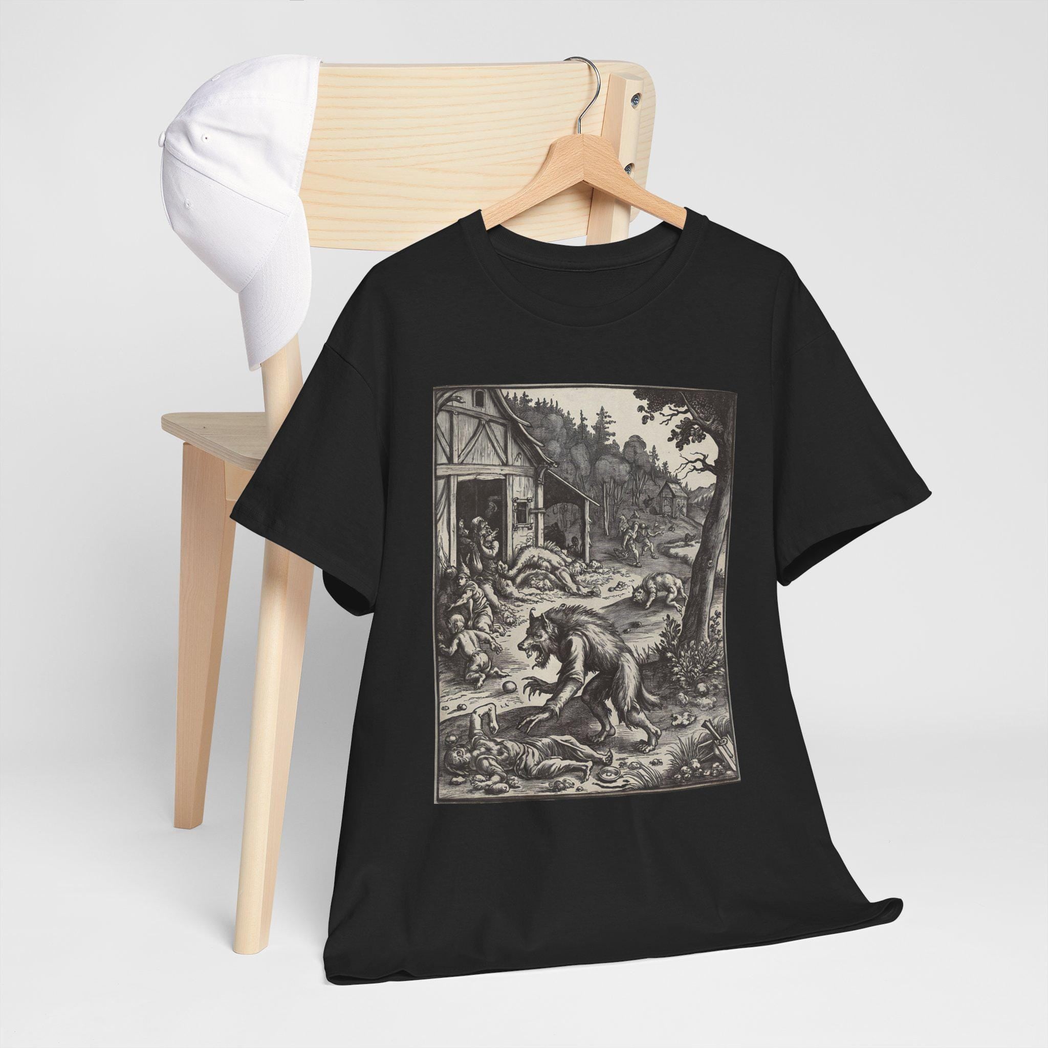 Werewolf Attack Graphic Tee, Medieval Fantasy, Unisex Cotton Shirt