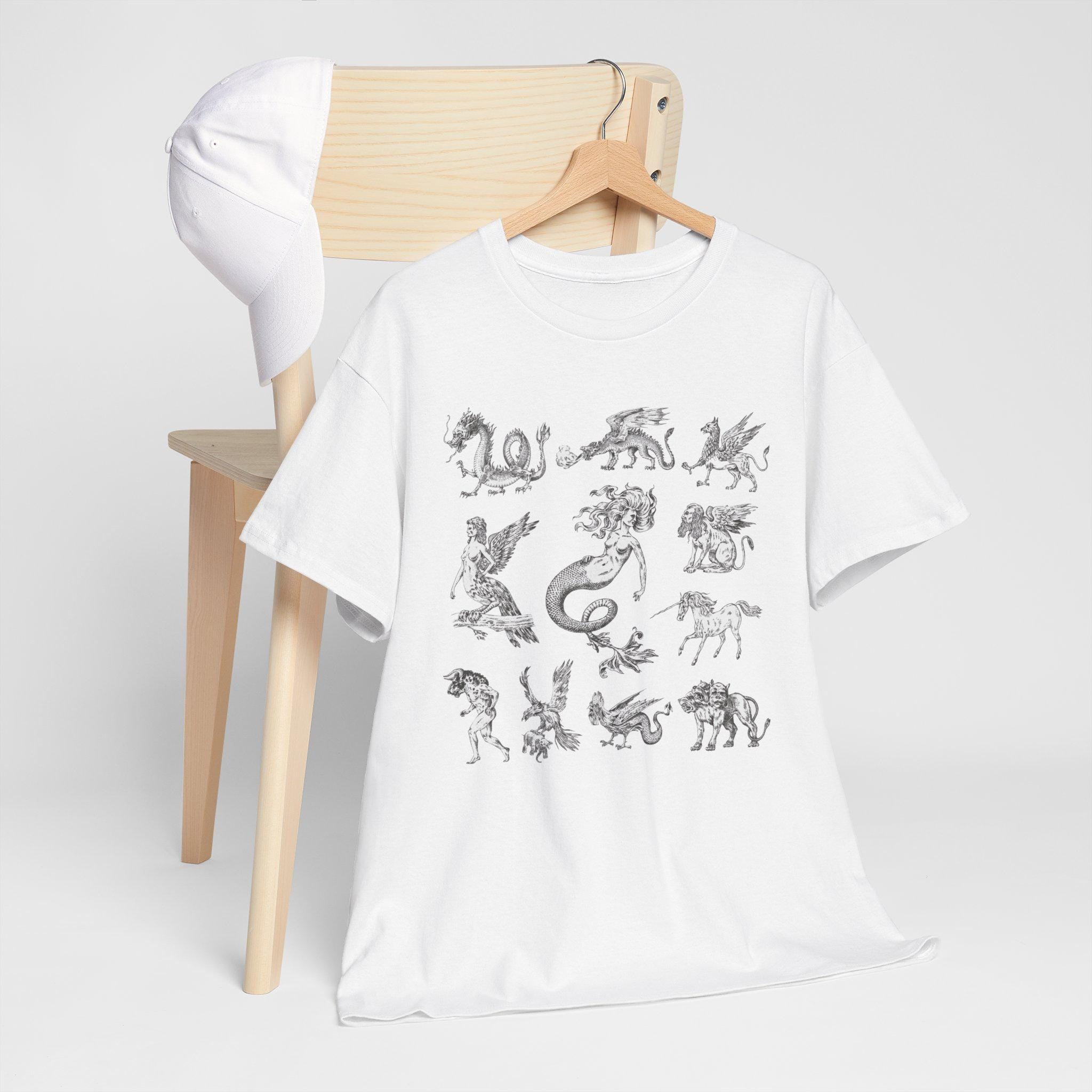 Castlecore Mythical Creatures Graphic Tee, Mystic Fantasy Shirt, Hand Drawn Unisex T-Shirt