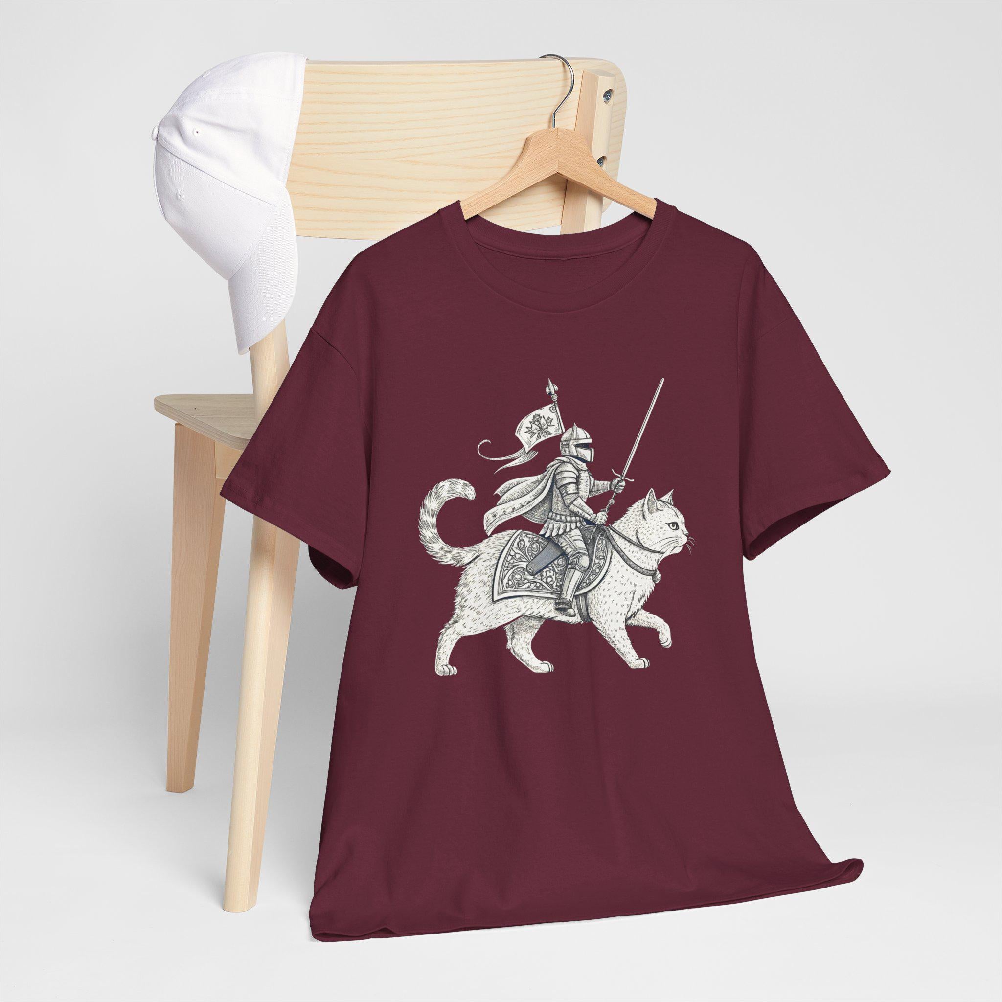 Knight Cat Rider T-Shirt: Funny Medieval Fantasy Graphic Tee