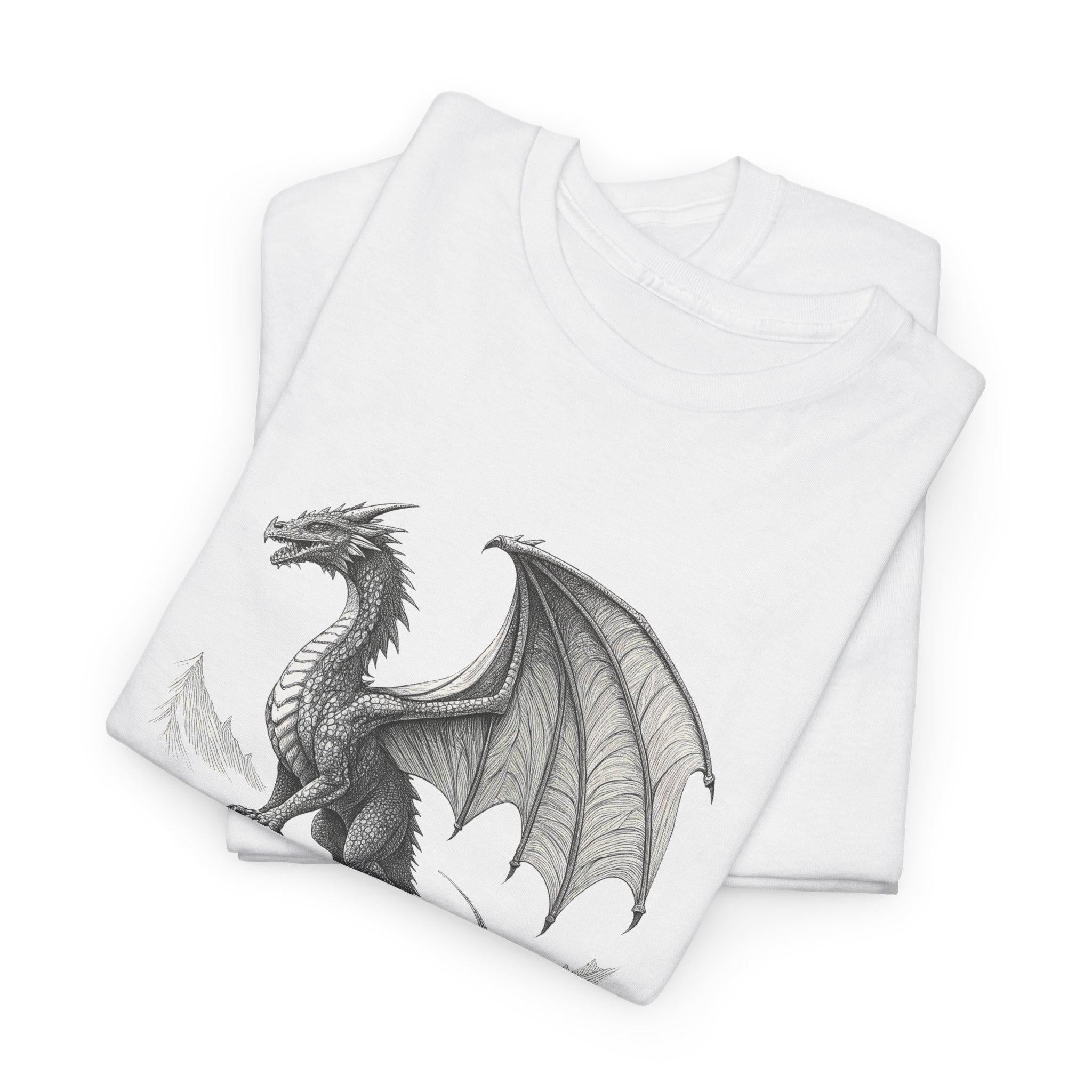 Dragon Cliff Graphic Tee: Unisex Cotton Fantasy T-Shirt