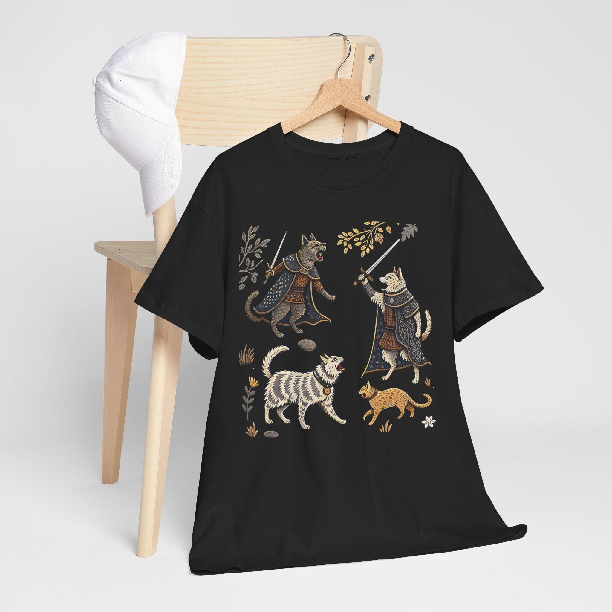 Medieval Cats and Dogs Graphic Tee: Castlecore Gothic Fantasy Shirt