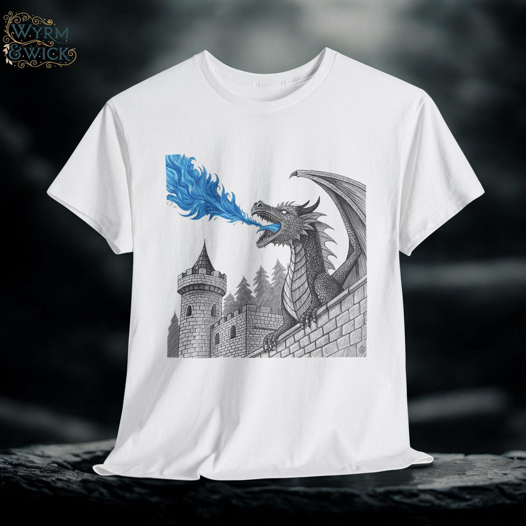 Blue Flame Dragon T-Shirt: Medieval Fantasy Graphic Tee