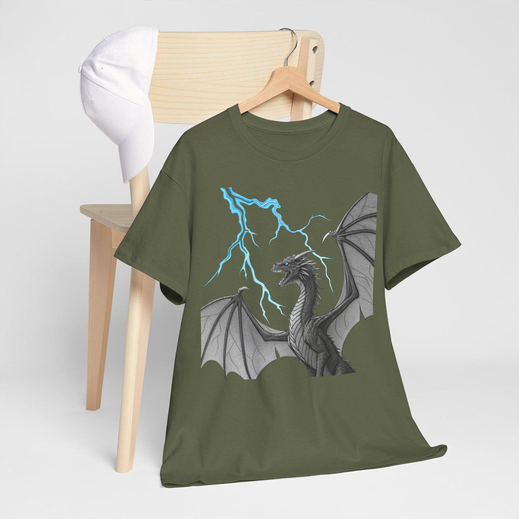 Dragon Lightning Graphic Tee: Hand-Drawn Fantasy Art, Unisex T-Shirt