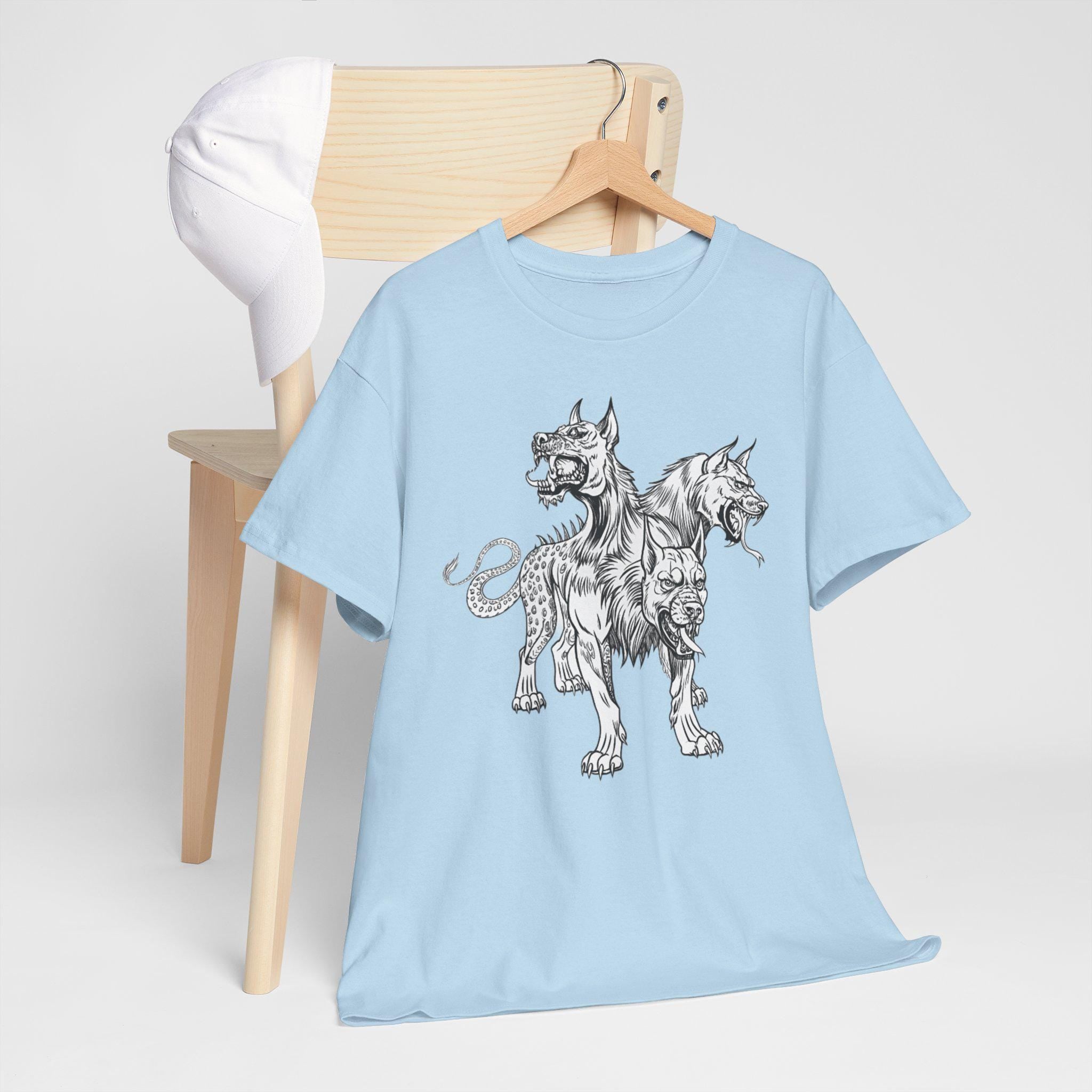 Cerberus Graphic Tee: Mythical Three-Headed Dog Cotton T-Shirt