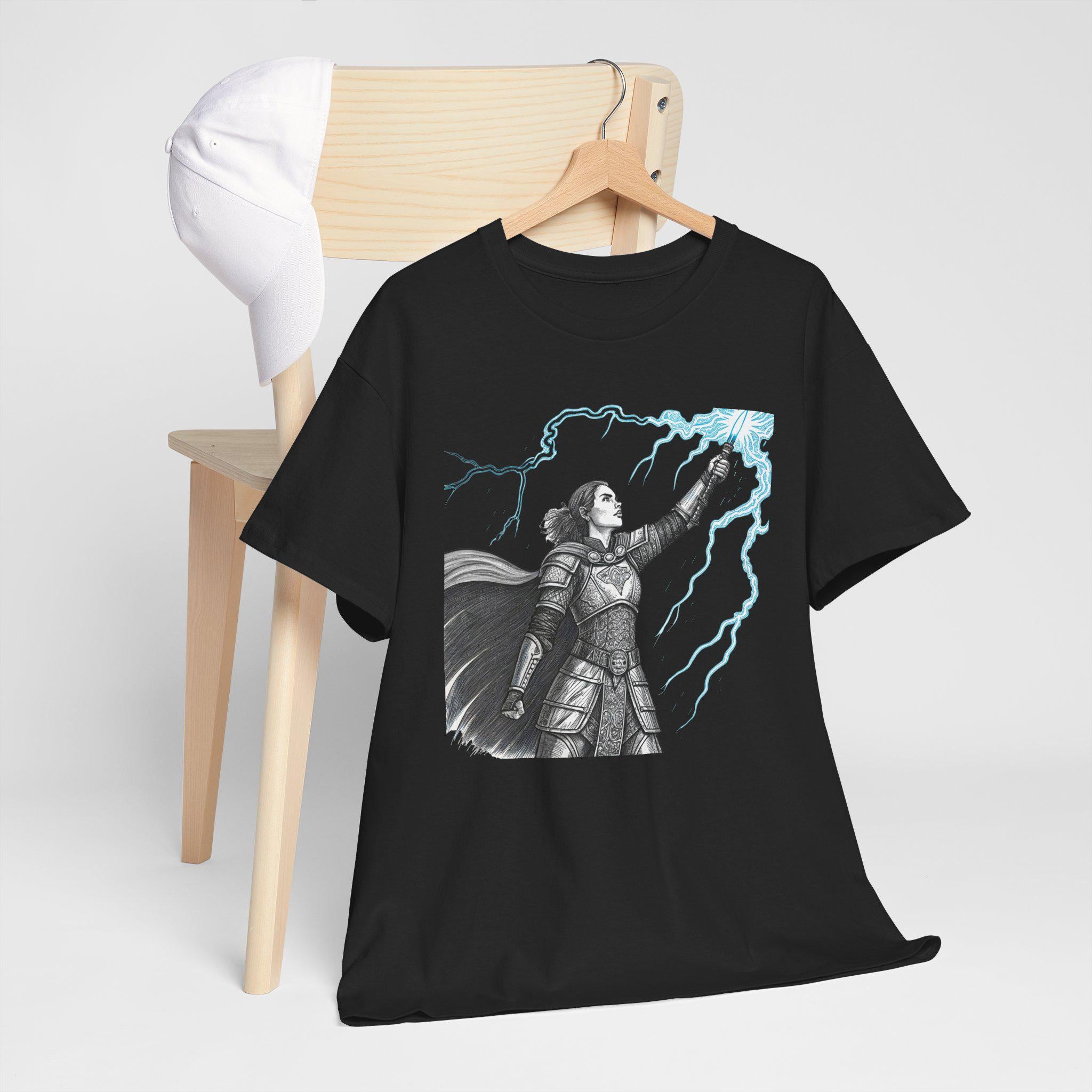 Electric Knight Mage Unisex Tee: Hand-Drawn Medieval Fantasy Graphic
